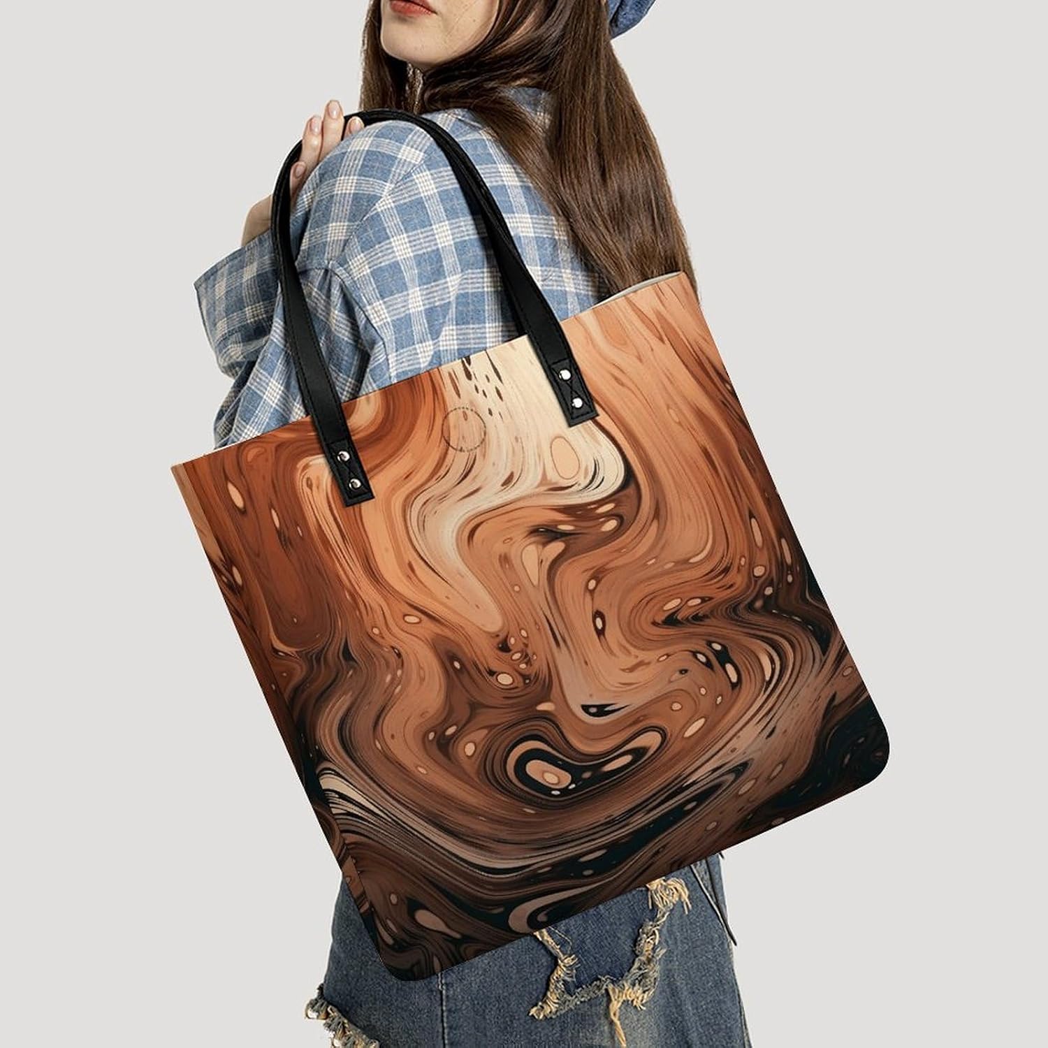 Brown Pattern Handbags Large Capacity, Tote Bag Stylish Slouchy, Shoulder Bags for Work Beach Travel And Shopping Grocery.
