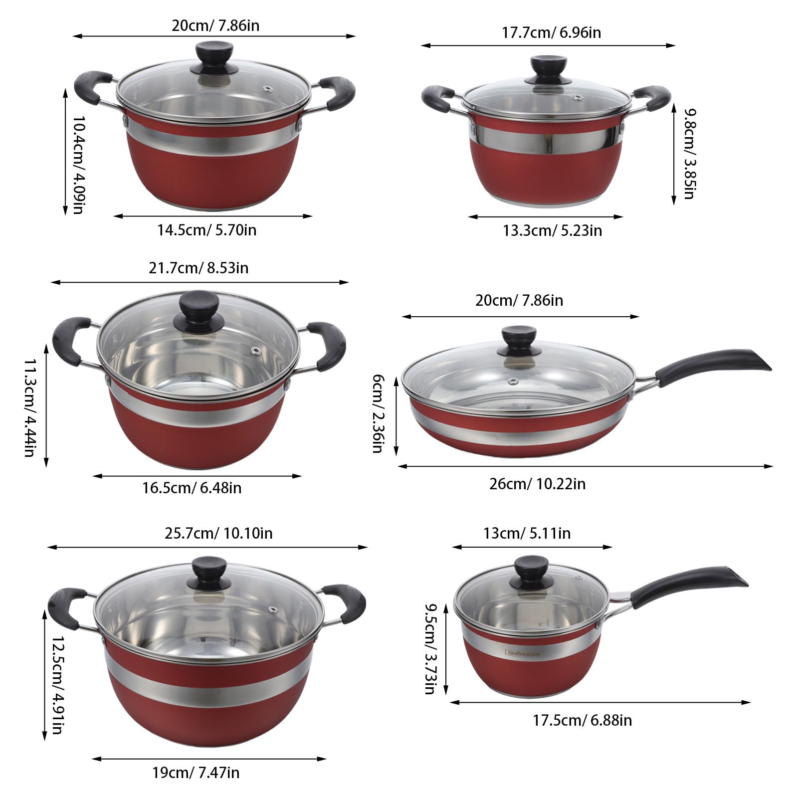 Set di Pentole in Acciaio Inox 12 Pezzi Rosso per Cucina | Compatibile con Piani Cottura, Rivestimento Antiaderente, Manici Ergonomici Anti-scottatura