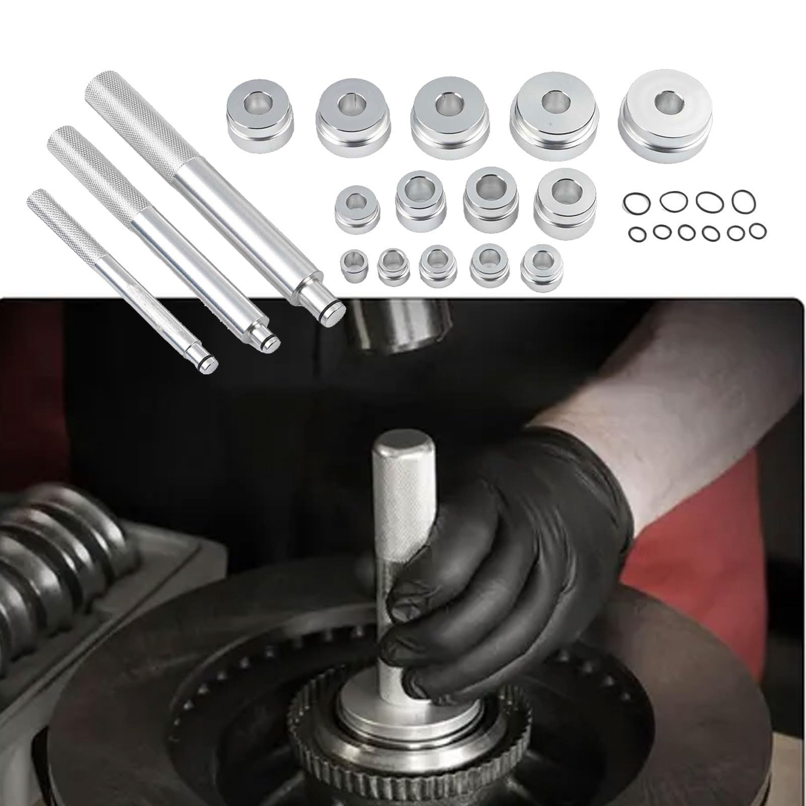 Juego de instalación de rodamientos y sellos, herramienta de aleación de aluminio de 17 piezas para instalación de rodamientos de rueda automotriz, compatible con coches, camiones, SUV
