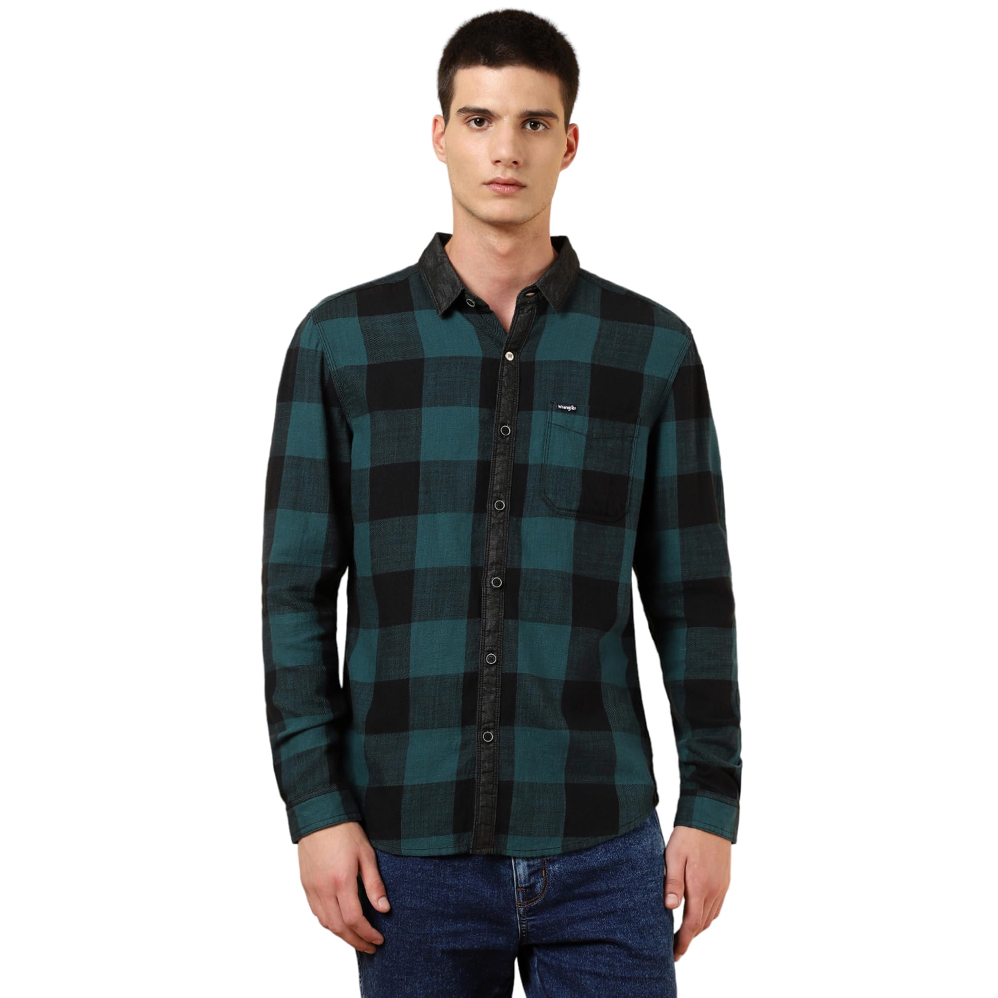 Wrangler Men's Checked Green Shirt (Regular) in green