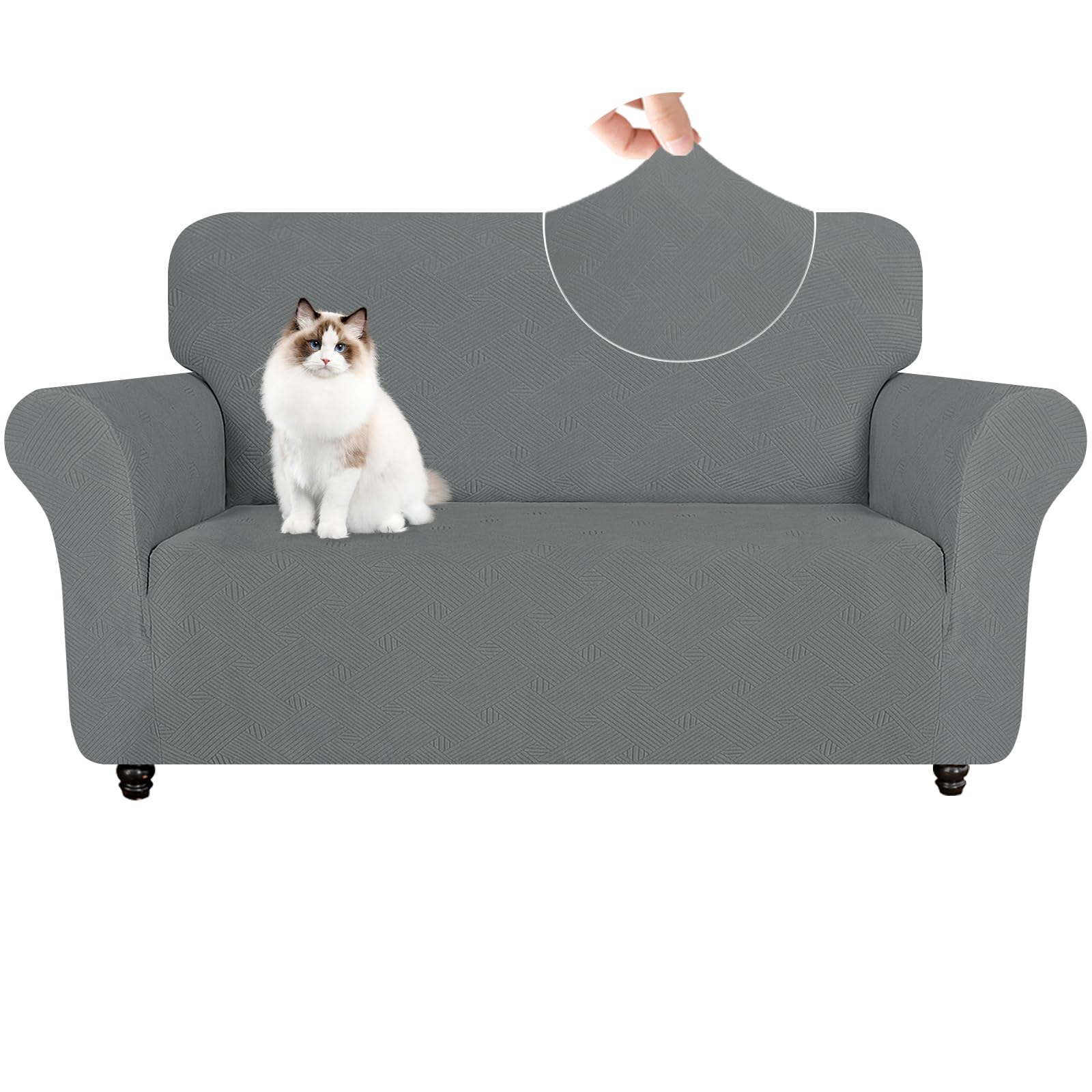 YSTELLAA Stretch Bankhoes 3 Zits, Universele Bankhoezen Met Armleuningen, Elastische Sofahoes Voor Woonkamer, Krasbestendig Sofa Meubelhoes Voor Huisdier Vriendelijke, Donkergrijs