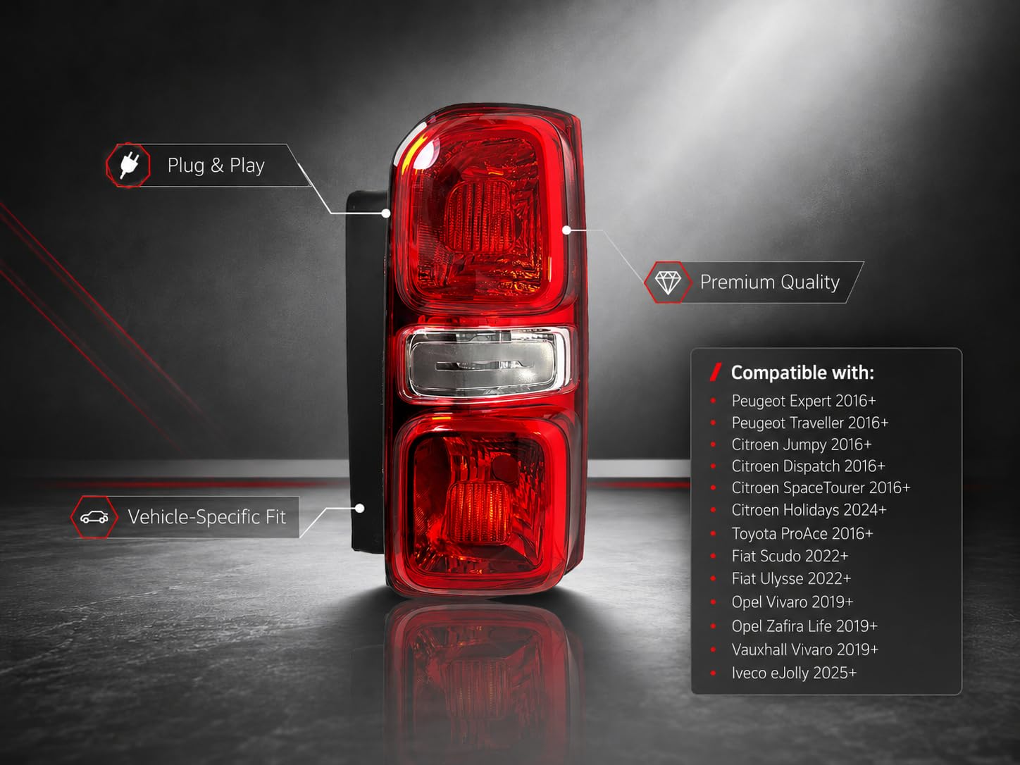 Fanale Posteriore Destro Compatibile con Peugeot Expert Traveller 2016+ Citroen Jumpy Dispatch SpaceTourer 2016+ Toyota Proace 2016+ Opel Zafira Life Vivaro 2019+ Fiat Scudo 2022+