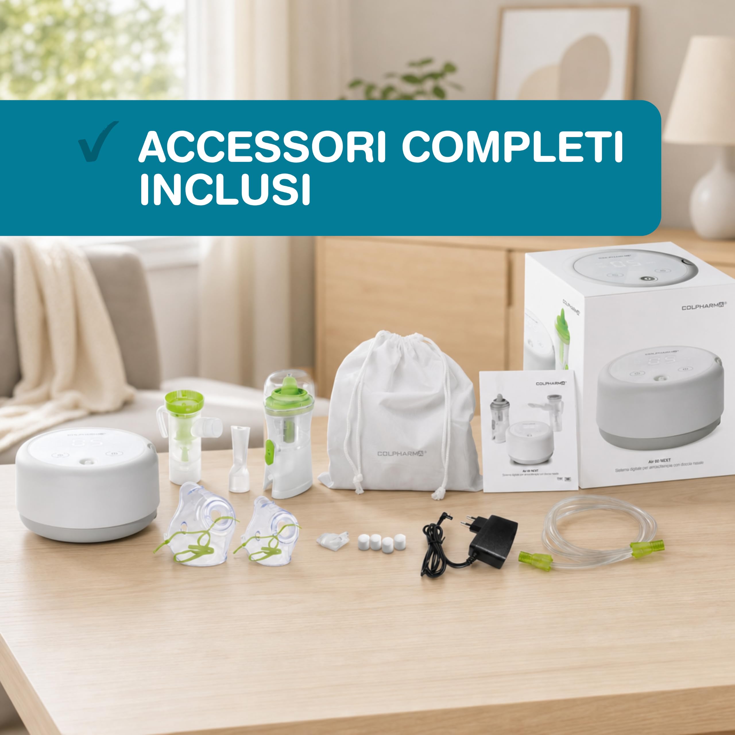 Colpharma Air 60 Next Aerosol con Doccia Nasale – Dispositivo per Aerosolterapia Compatto e Silenzioso