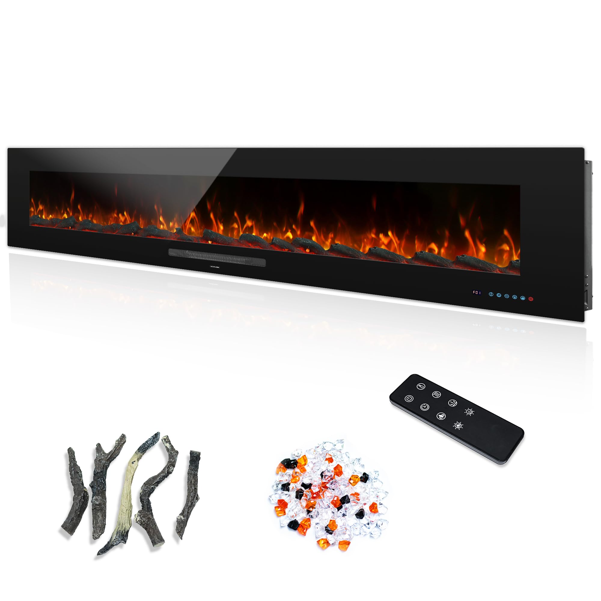 84 inches Electric Fireplace, Recessed & Wall Mounted Fireplace Heater 13 * 13 Colors Flame &Fuel Bed w/5 Dimmer, Touchscreen &Remote Control Temp,