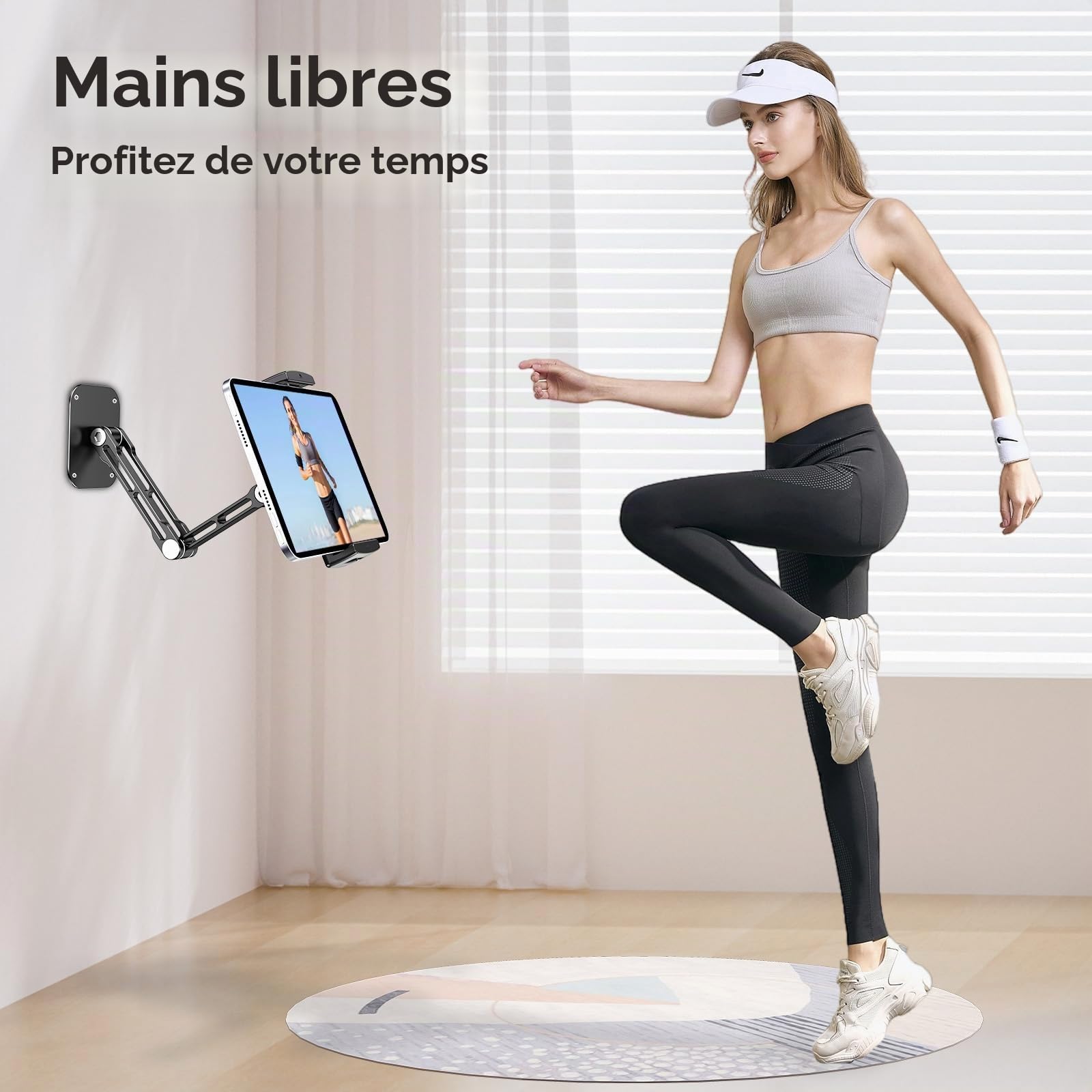 Support Mural pour Tablette, Support Mural Extensible en Aluminium pour iPad, avec Base rotative à 360° réglable et Pliable pour iPad Pro Air, Tous Les téléphones et tablettes de 4,7 à 13"