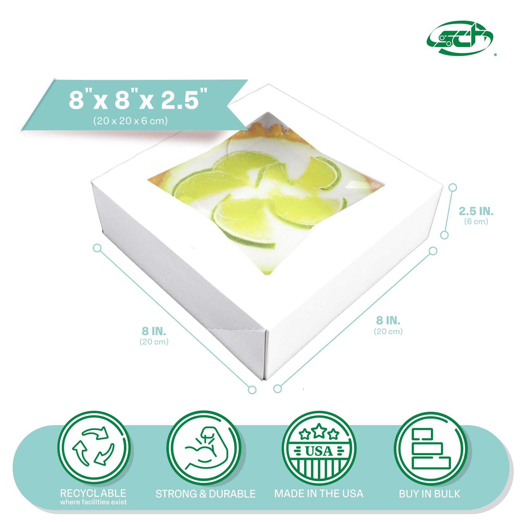 Sur de Champion bandeja 24013 cartón blanco ventana panadería Caja, 8 "x 8" x 2 – 1/2 "Altura (funda de 200)
