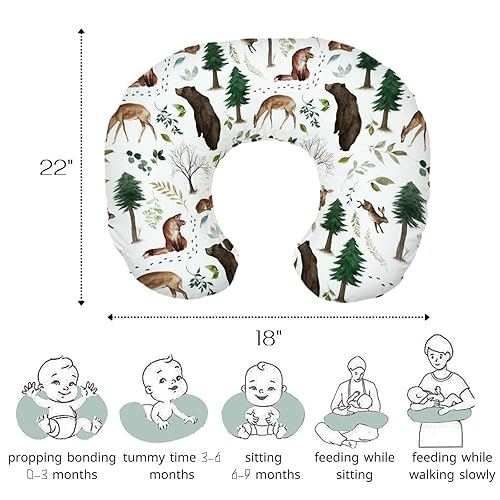 Miniatura 3 de Funda de almohada de lactancia con animales del bosque del bosque para bebés, niños, pino, oso, zorro, ciervo, hojas de ciervo, funda de almohada de