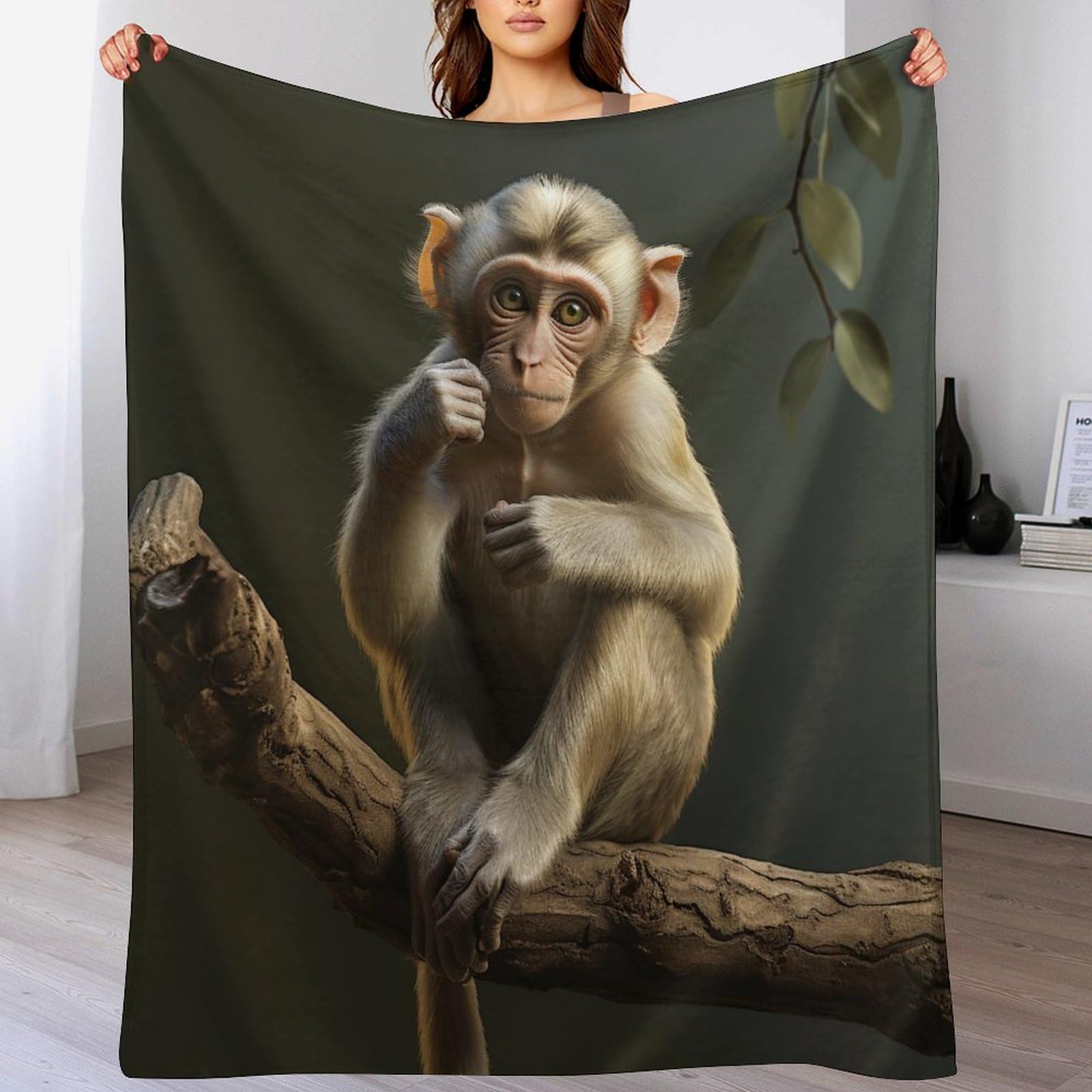 Couverture moelleuse de canapé pour vos soirées cocooning avec motif singe 150x200cm