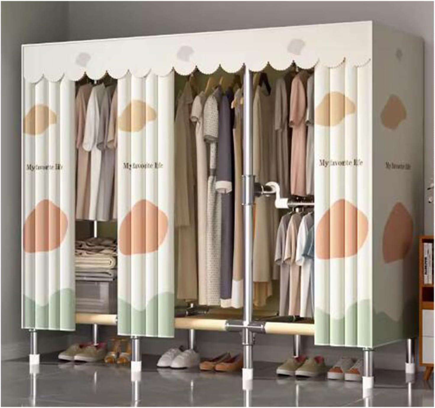 Large Closet Metal Steel Rack Clothes Closet with Clothes Rail Closets for Bedroom Thick Cloth Portable Wardrobe Closet (E162cm/63.8in)