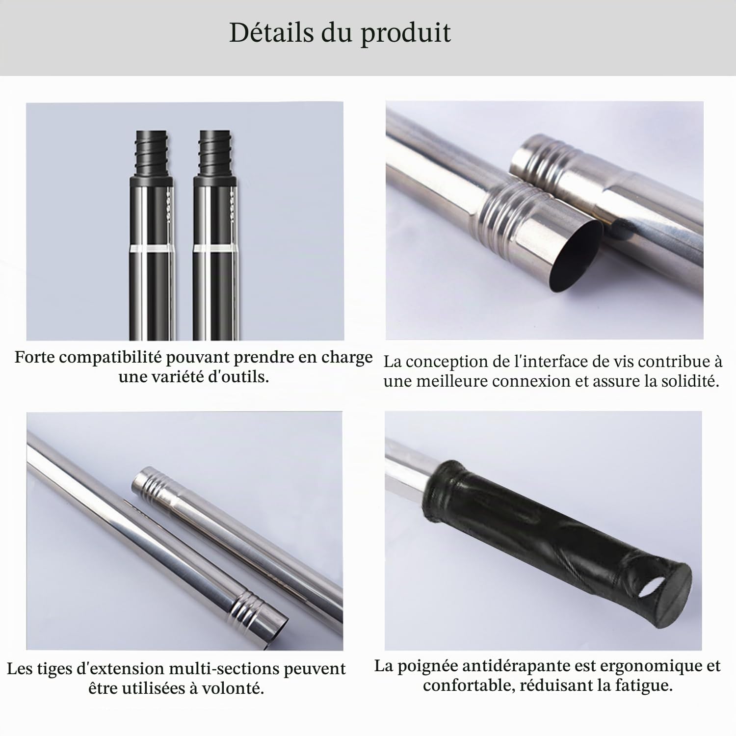 Rouleau de peinture extensible de 2,8 m, 7 sections en acier inoxydable avec adaptateur conique, réglable (80 cm-280 cm) pour peindre les murs, les plafonds, les sols et le nettoyage des fenêtres