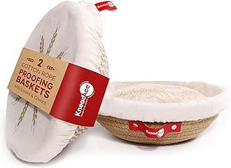 KneadAce Cotton Rope Banneton Bread Proofing Basket Set, 2 Round Baking Baskets with Liners & Covers for Artisan & Sourdough Bread