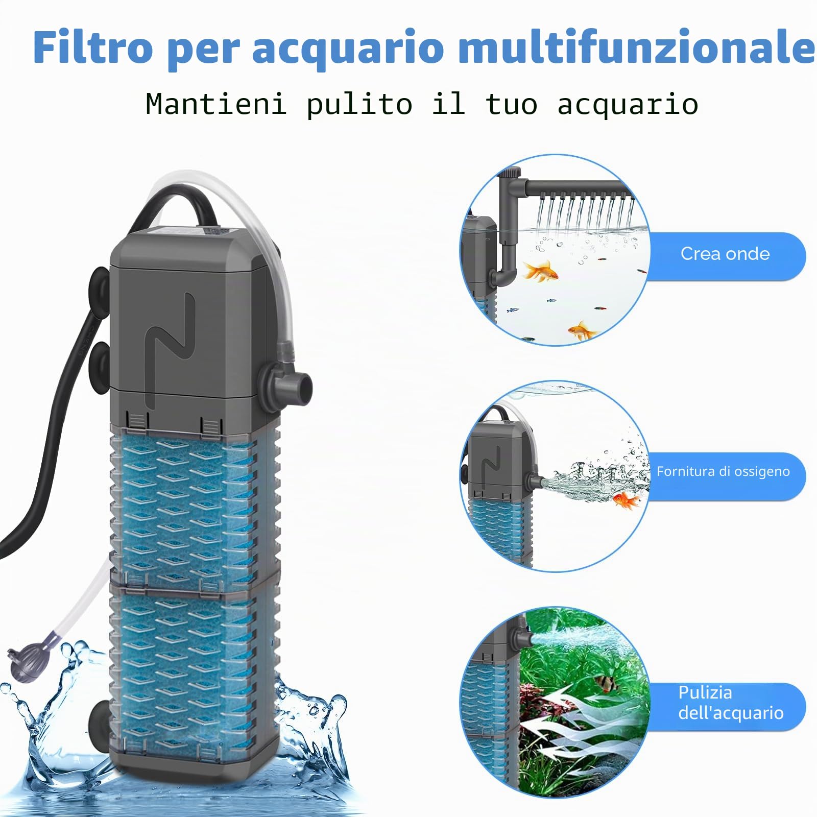 Filtro per Acquario, Pompa Filtro Acquario Regolabile 800L/H, Filtro Interno Acquario Pesci Silenzioso 9W, Filtro Acquario Pesci con Spray Bar, Utilizzato Piccoli Serbatoi Pesci Sotto 250L.
