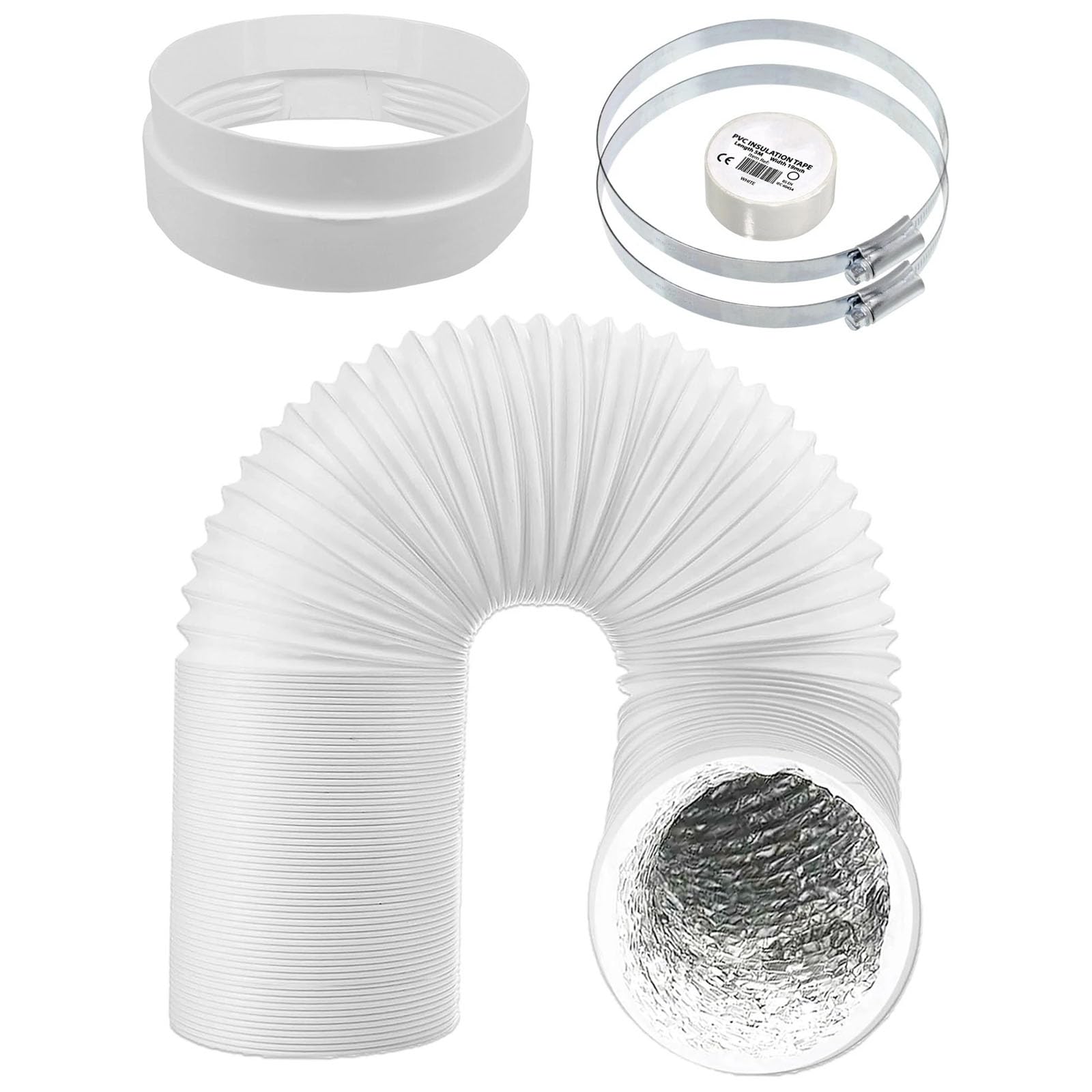 SPARES2GO Universal Vent Duct Hose Extension Kit for Air Con Conditioner Flexible White 6in 152mm 6m