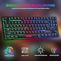 Vista 4 de CHONCHOW Teclado LED inalámbrico, teclado recargable con retroiluminación LED RGB de 87 teclas, teclado iluminado para juegos para PC, PS4, PS5