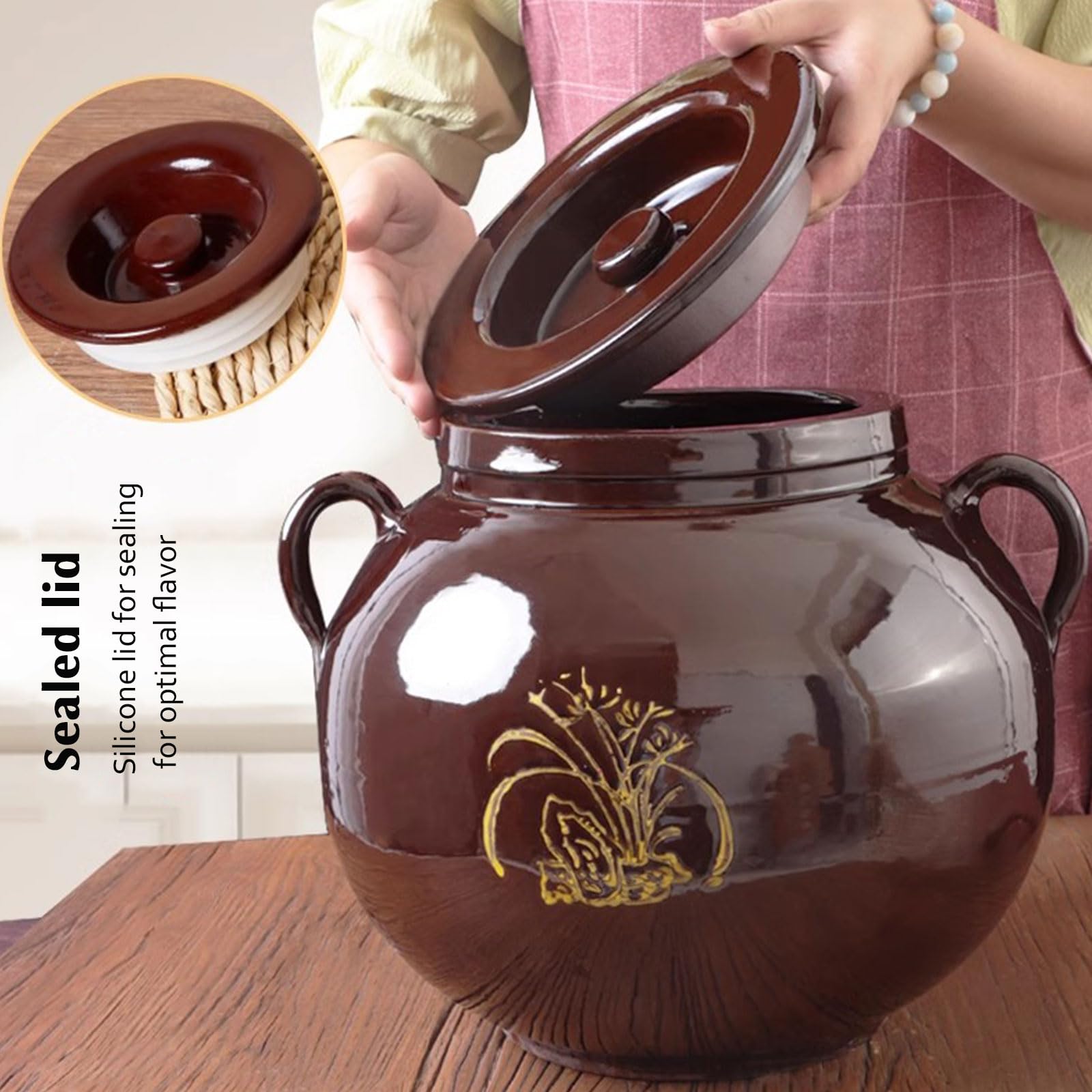 Ceramiczny słoik do fermentacji - słoik na ogórki kiszone i fermentację z uszczelnioną pokrywką(5L)