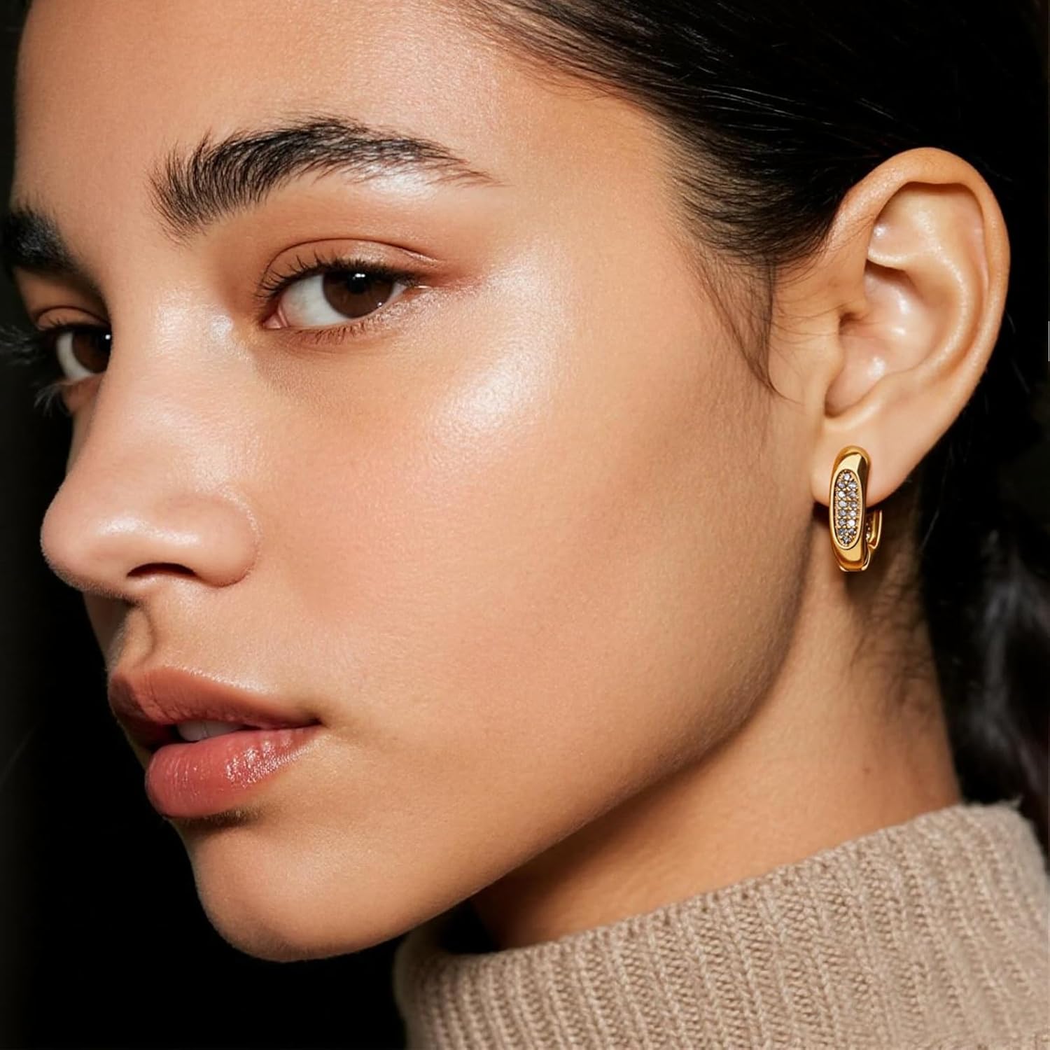 Jean Beau Gold Hoop Earrings for Women, 14K Gold Plated Dainty Simple Link Dangle Huggie Earring Trendy Fashion Accessories Jewelry Gift - Image 2