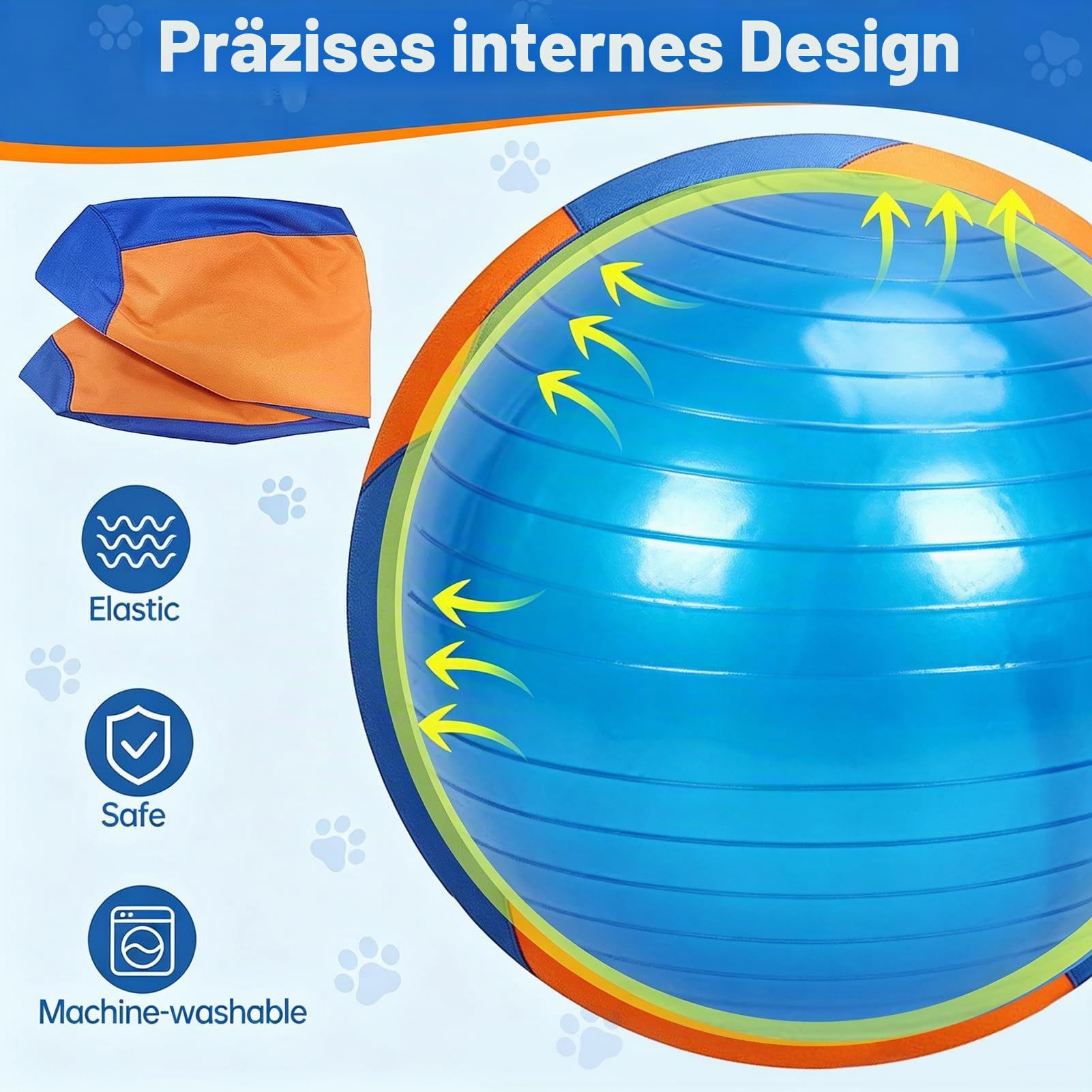Hüteball für Mittelgroße und Große Hunde Aufblasbarer Hundeball Interaktives Spielzeug Selbstunterhaltender Trainingsball für Australian Shepherd Border Collie (Blau-Orange, 55cm)