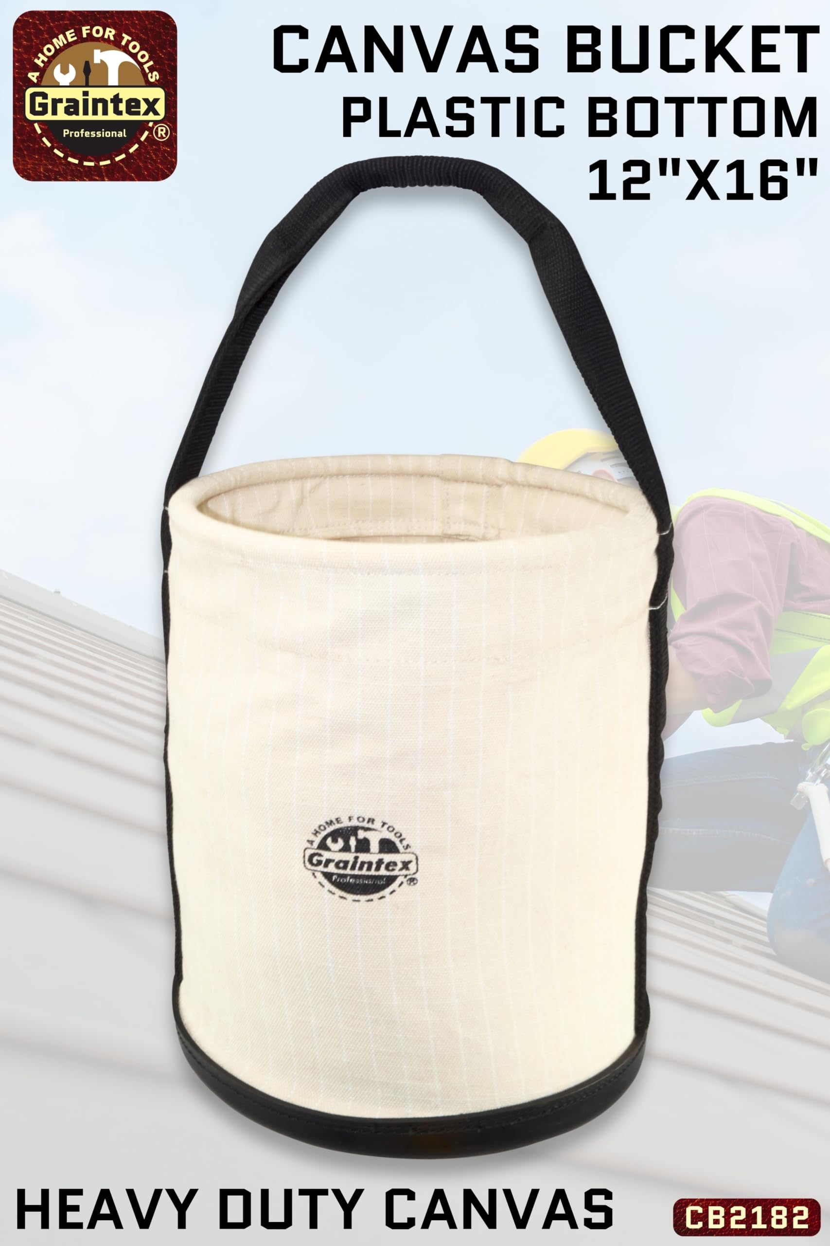 Grab Bag Graintex Utility Canvas Bucket – Leather Bottom, Hook, 12” X ...