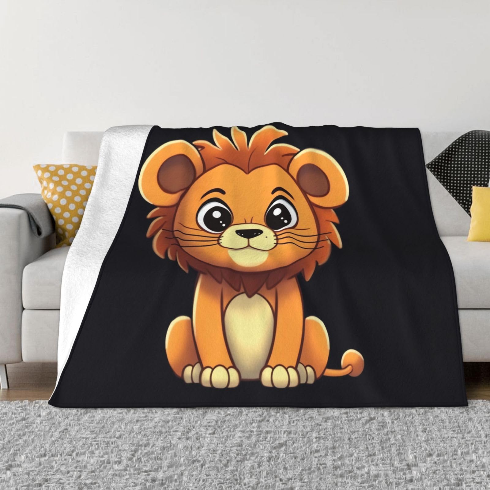 KLOPH Cute Cartoon Lion Throw Blanket 80"x60" Flannel Fluffy Warm Blanket for Couch, Reversible Plush Blankets for Bed, Comfy Fuzzy Blanket for Sofa, Plush Lightweight-Blankets for All Season
