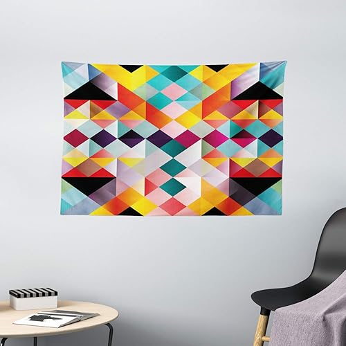 Miniatura 2 de Ambesonne Psychedelic Tapestry, Retro Technology Abstract Geometric Pattern Nineties Design Pixel Art Print, Wide Wall Hanging for Bedroom Living