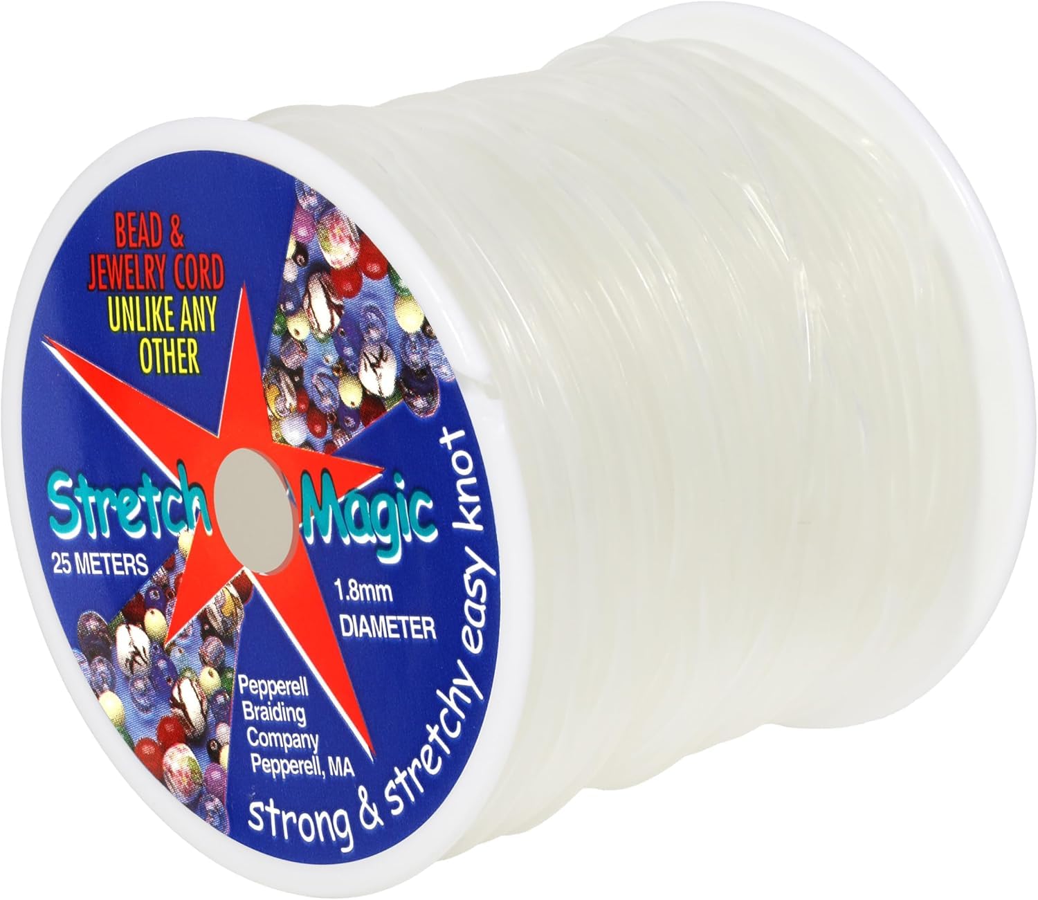 Stretch Magic Elastic Beading Cord – Clear Color, 1.8mm in Diameter, 25-Meter (82 ft) - Easy to Knot, Strong & Stretchy String for Making Beaded Jewelry