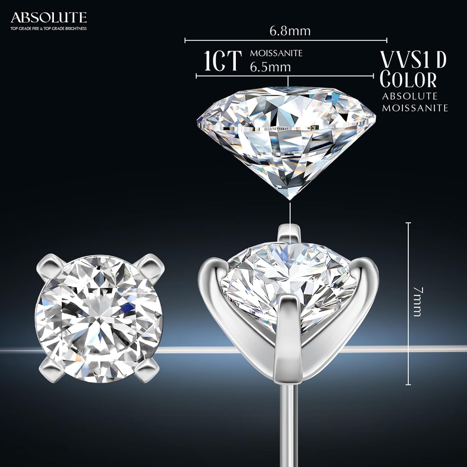 ABSOLUTE Moissanite Earrings for Womens 2 Carat Moissanite Stud Earrings for Men Hyposensitivity S925 Sterling Silver Earrings for Women D Color VVS1 Clarity - Image 2