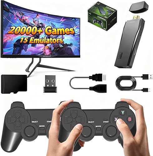 Consola de juegos retro inalámbrica, palo de juego retro con más de 20,000 juegos integrados y 15 emuladores, consola de videojuegos Plug and Play,