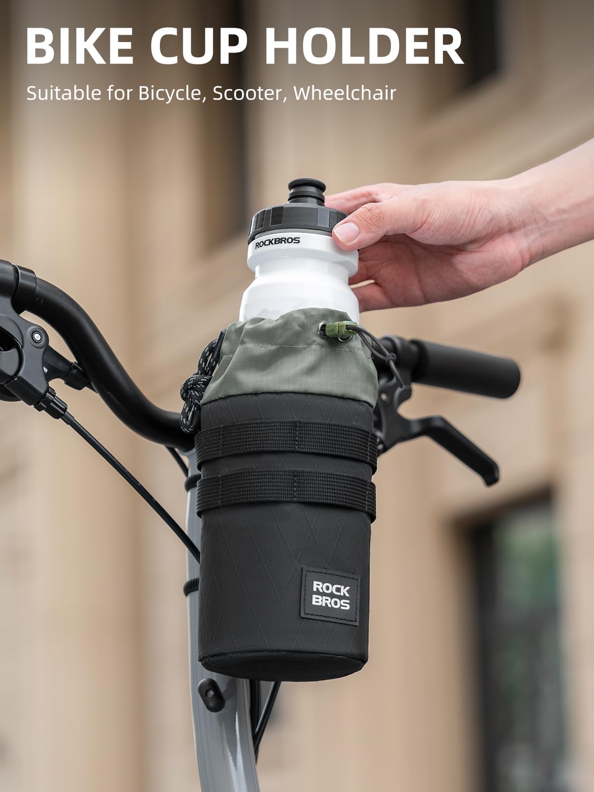 ROCKBROS Bike Cup Holder, Short-Term Insulation Bike Bottle Holder, Universal Bottle Holder for Bicycle, Scooter, Wheelchair