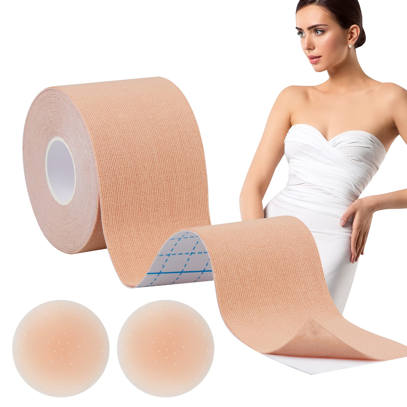 Hbaid Boob Tape Breast Tape Set, Adhesive Bra, Invisible Push Up for Large Breast (A-G Cups), 2 Reusable Silicone Breast Petals & Test Plasters, Ideal for Weddings, Parties & Backless Dresses-picture-50