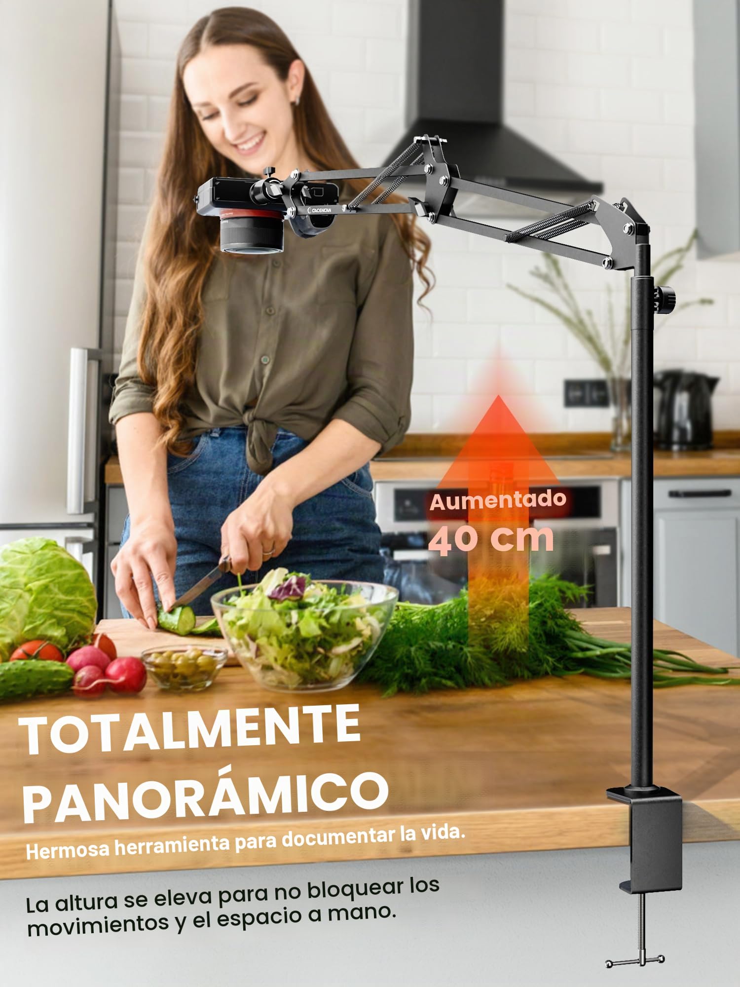 Trípode para cámara superior [40 cm de altura] – Soporte profesional para cámara flexible, brazo articulado, soporte de mesa y adaptador de tornillo de 1/4 pulgadas para grabación de vídeo de teléfono