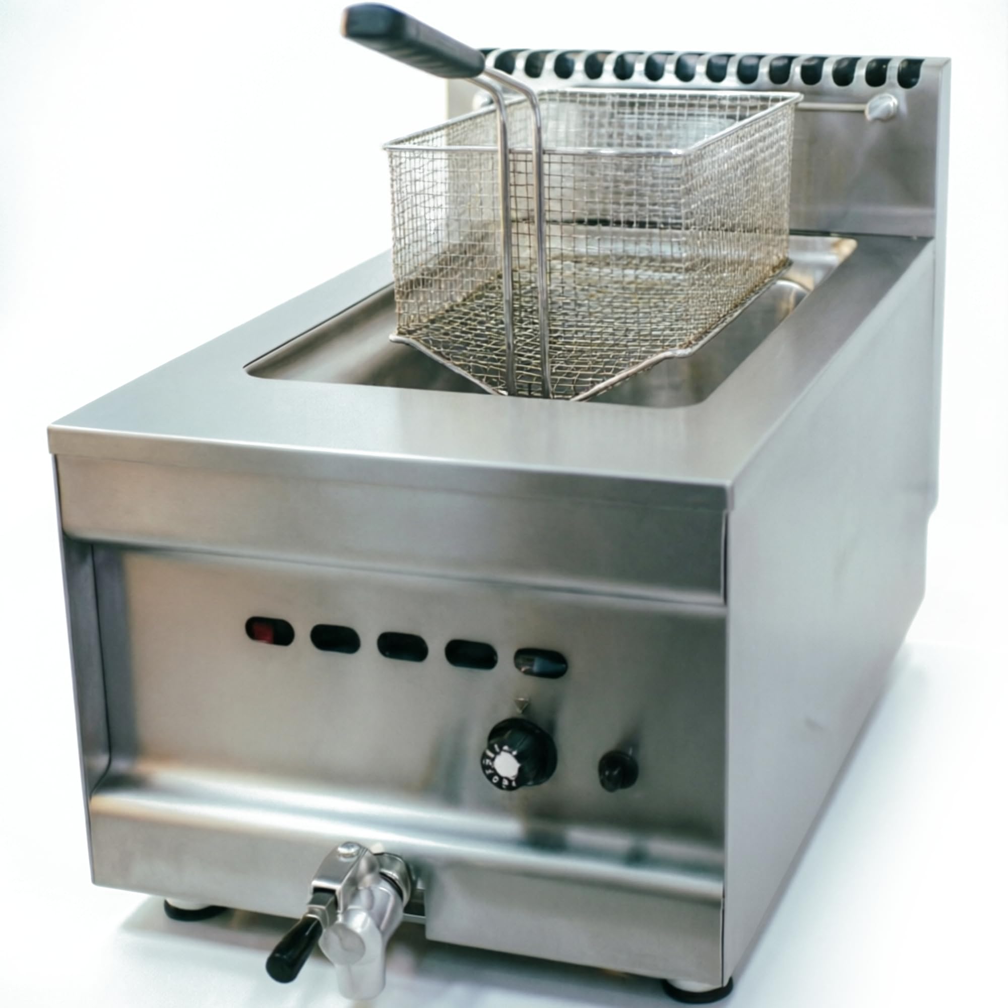 MBH Friggitrice a gas professionale 10 litri 1 tini con rubinetto di svuotamento per alberghi. Friggitrice da tavolo industriale per cucina bar e ristorante.