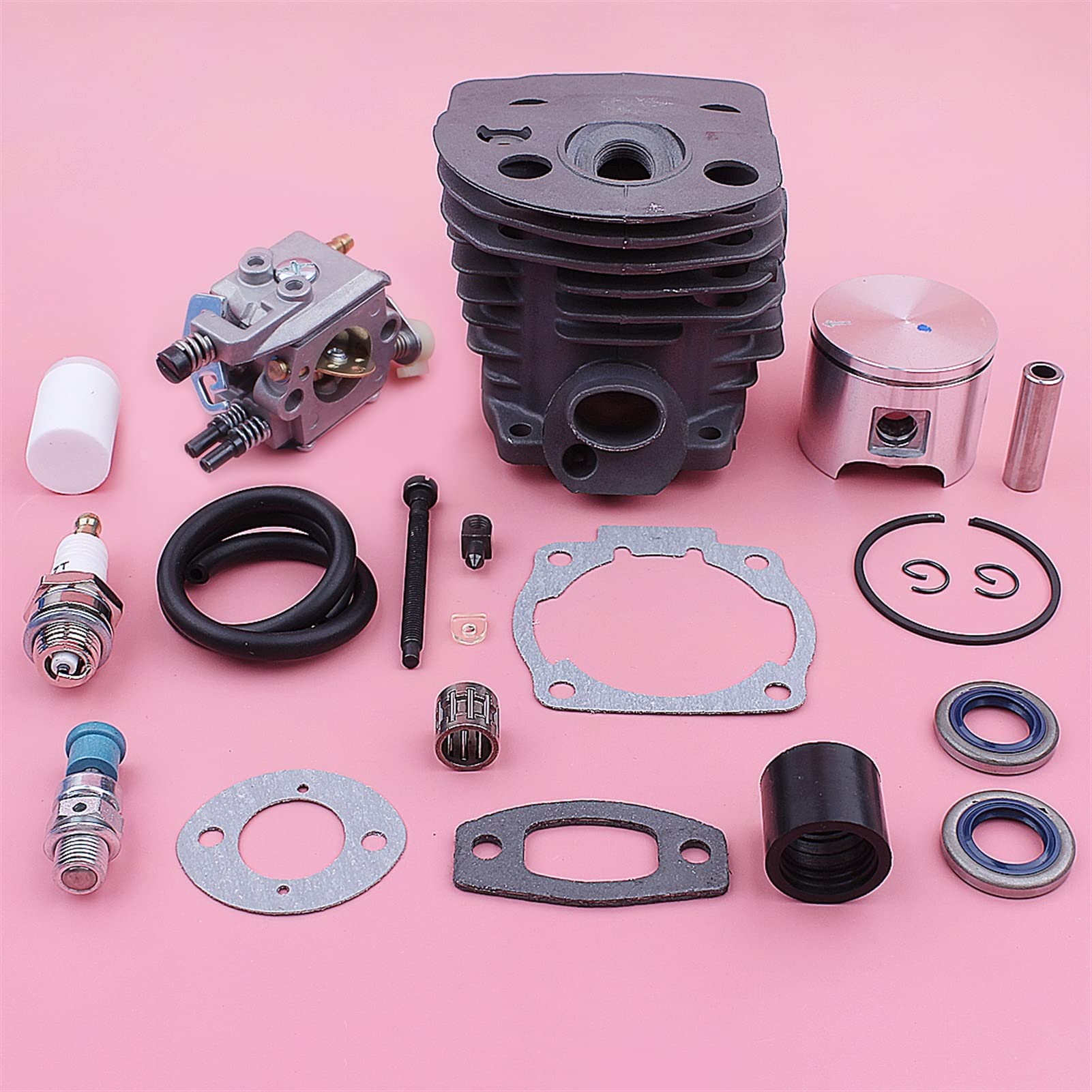 Carburador de pistón de Cilindro, for Husqvarna 55 51, válvula de descompresión, Tubo de Entrada, Sello de Aceite, Kit de línea de Combustible 503609171 505275719 Pistón de Cilindro de jardín