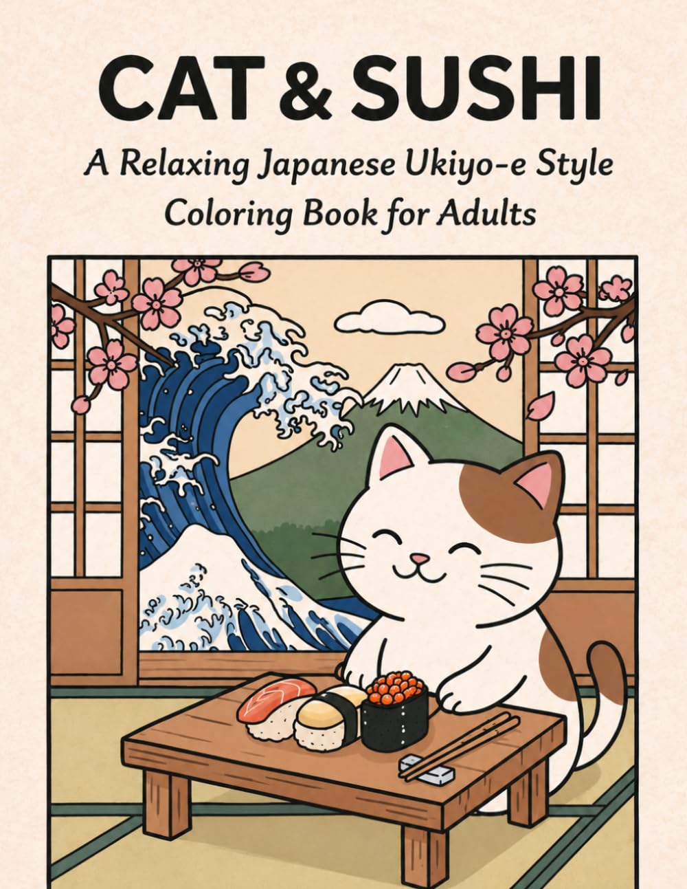 CAT & SUSHI: A Relaxing Japanese Ukiyo-e Style Coloring Book for Adults: Cute Cats, Sushi, and Japanese Charm for Relaxation and Stress Relief (Japanese Ukiyo-e Cat Coloring Book Series)