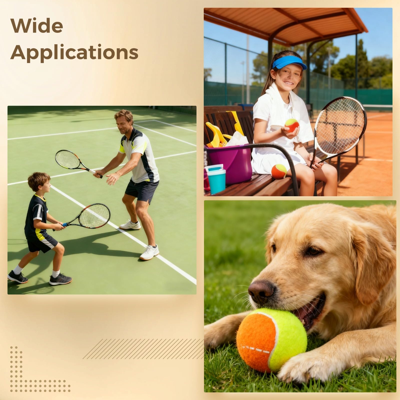 Lot de 6 balles de Tennis Bicolores à Forte élasticité, Noyau en Caoutchouc Neuf, 2,5 à 2,6 Pouces, Feutre résistant à l'usure, pour entraînement, Jeu, débutants, ou Animaux