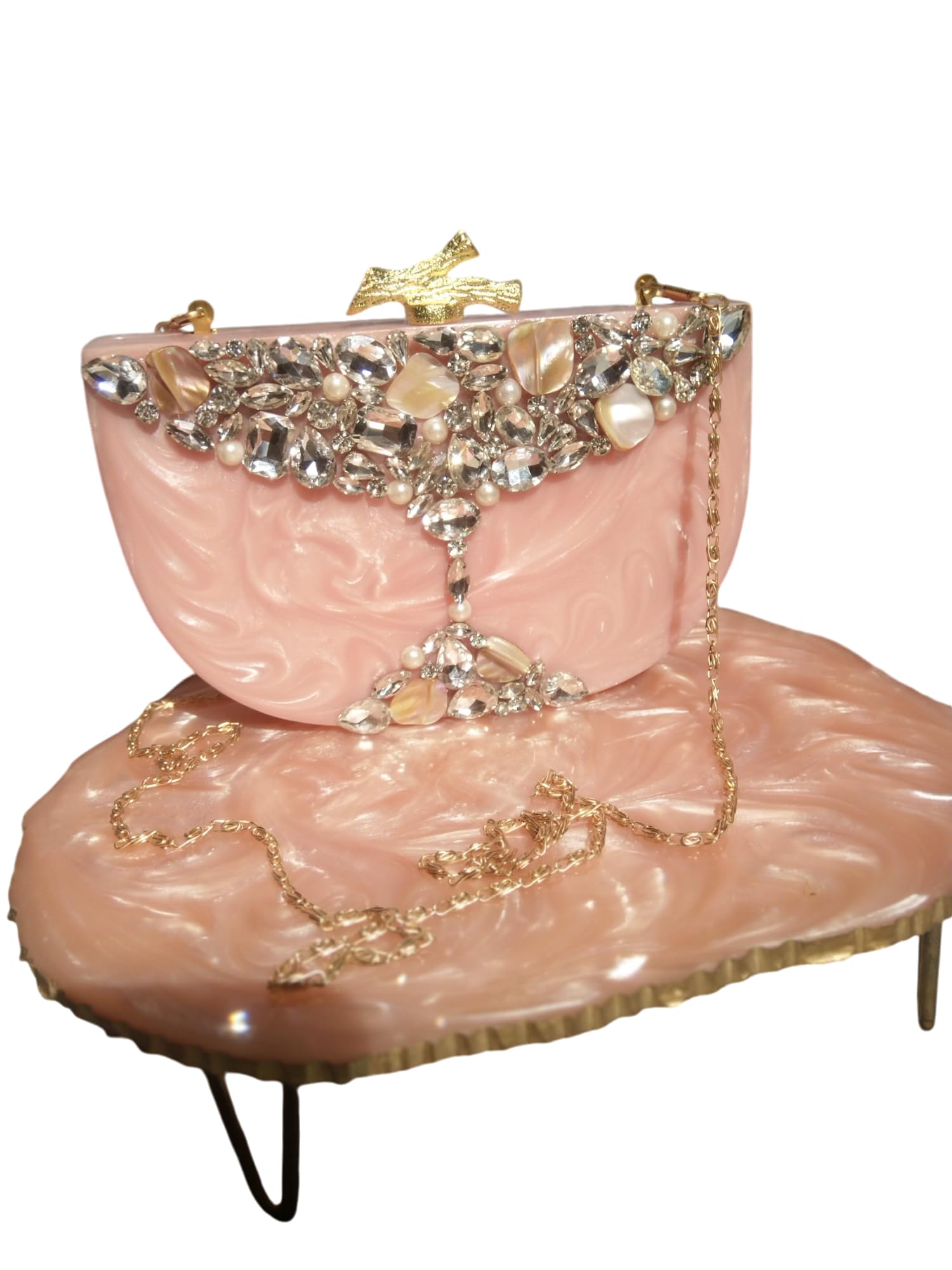 Resin Clutch For Women Daily Use | Crystals & Mother of Pearl Work | Elegant Bridal Clutch, Bridesmaid Gift, Party Handbag, Stylish Purse for Wedding & Events-picture-54