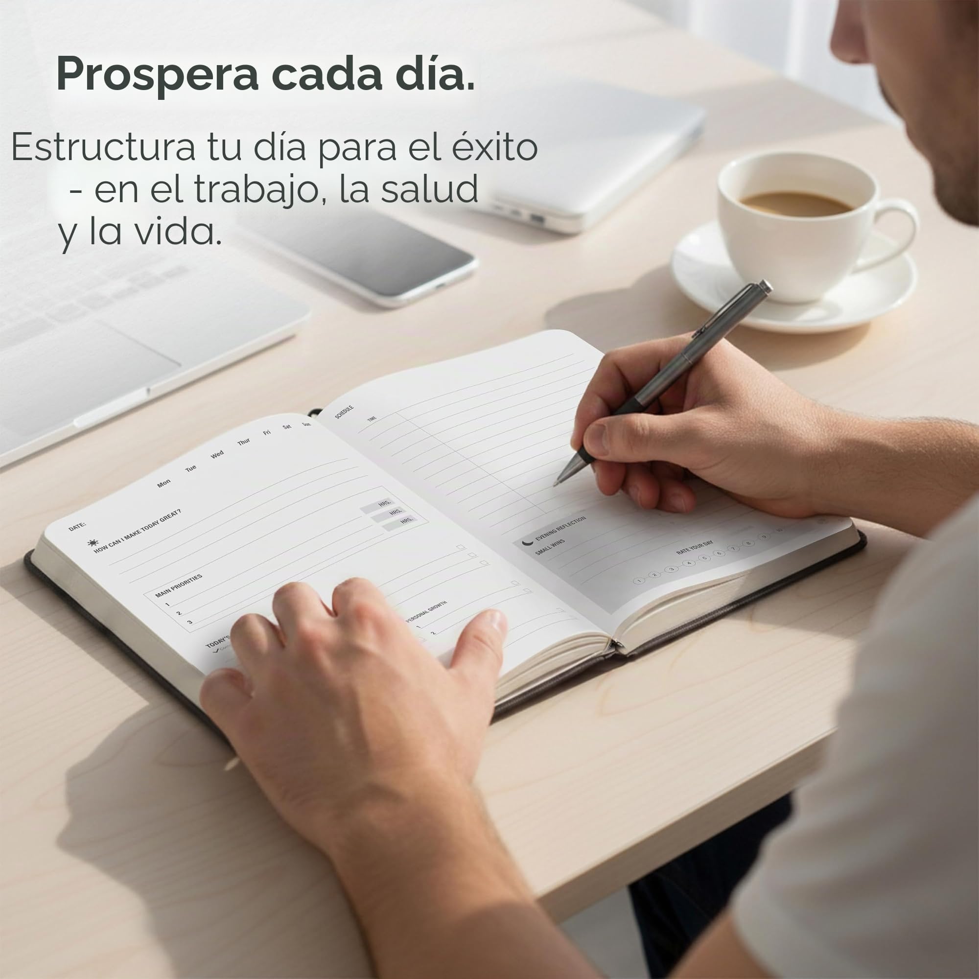 MindPanda Planificador de productividad A5 sin fecha de 3 meses, planificador diario con un sistema guiado de 90 días para enfoque, establecimiento de objetivos, gratitud y felicidad, diseño apto para
