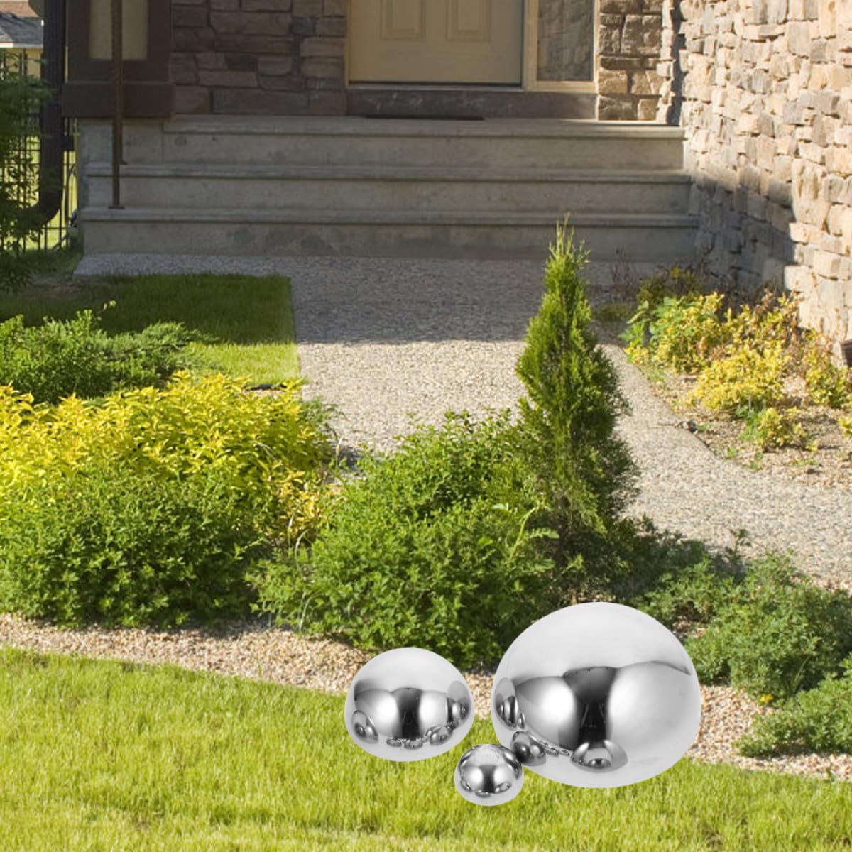 SOLUSTRE Set 9 Pezzi Mezza Sfera Decorativa in Acciaio Inossidabile Lucida, Globo Riflettente per Giardino e Decorazione Esterni, Design Elegante e Resistente