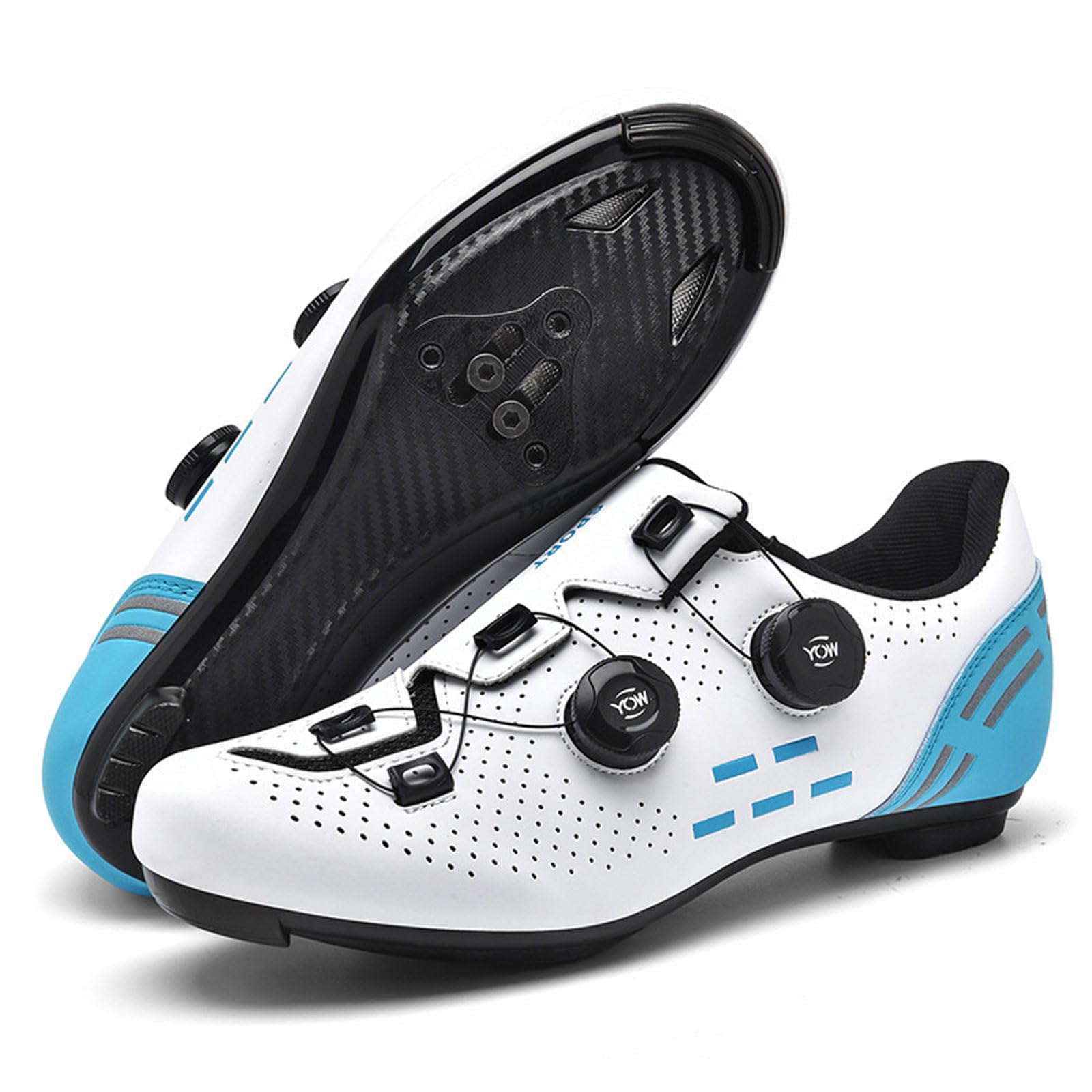 Road Bike Shoes,Outdoor Road Bike Riding Shoes,Road And Mountain Bike Shoes,Cycling Shoes For Men Women Cycling Shoes,Lightweight,Breathable,Suitable For Mountain Bikes On Road Bikes. White-Blue-Highway 46