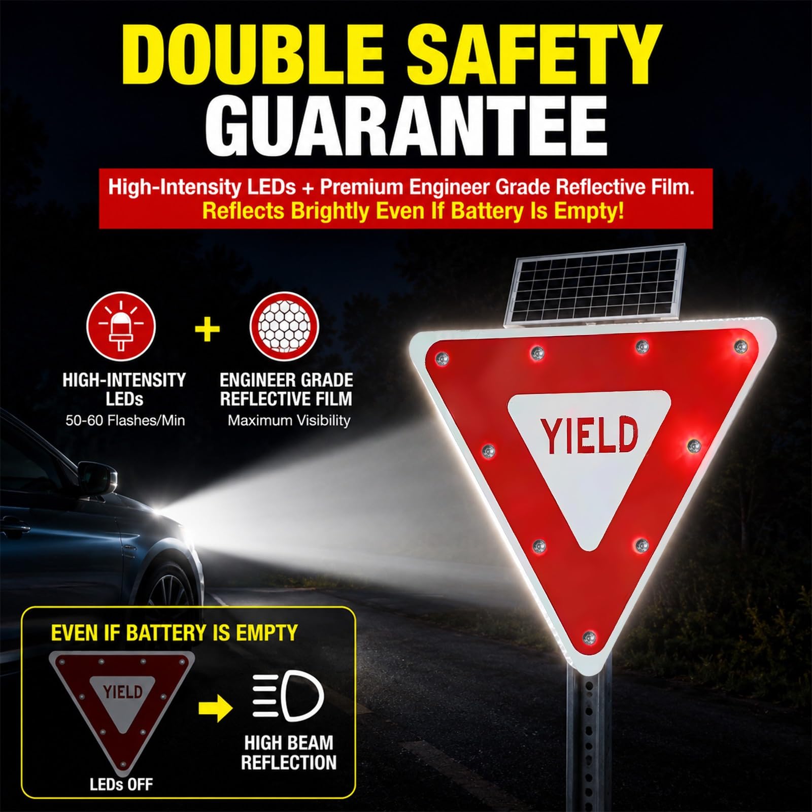 Señal de Tráfico Solar LED Intermitente en 24 y 32 Inch Seguridad Vial Paso Peatonal Metal con Sensor Crepuscular Automático para Condominios