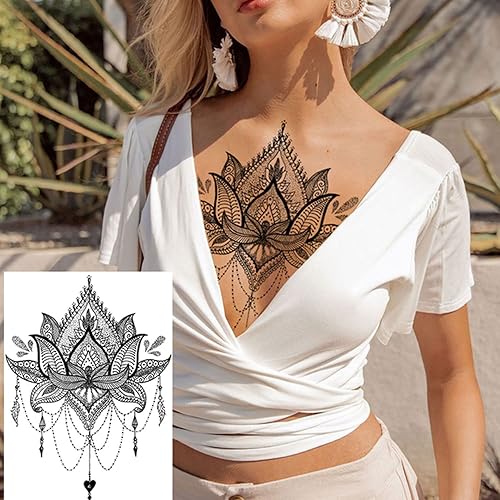 Miniatura 3 de Tatuajes de henna -20 hojas de tatuajes temporales de flores Diseño de encaje de flor de henna pegatinas de tatuaje impermeables para mujeres,