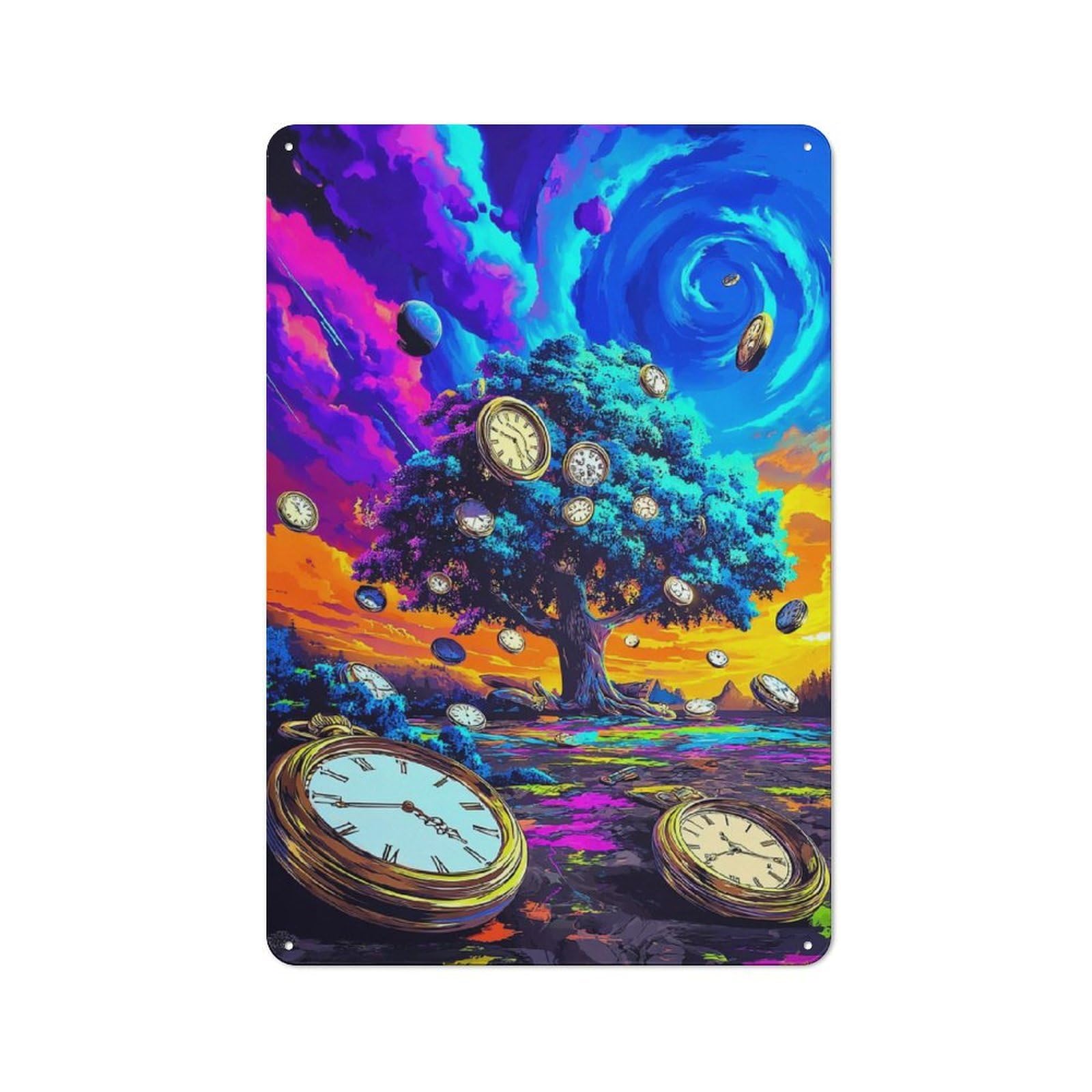 Junmoney Time Tree A Surreal Landscape Retro Metal Plaque 30X20cm For Guest Room Or Hallway, Housewarming Present For People Styling Guest Room And Hallway