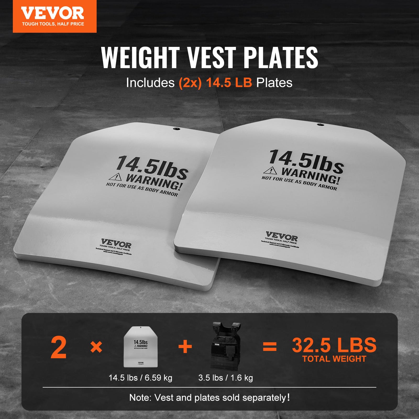 VEVOR Plaques lestées incurvées pour gilet lesté, paires de 6,59 kg, plaques de poids pour gilet, en acier de qualité supérieure, coupe ergonomique profilée-WOD, pour la musculation, la course à pied