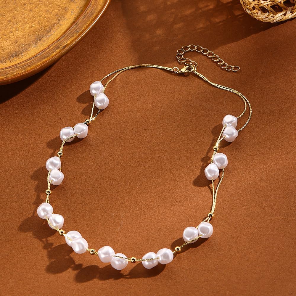 Chunky Big Pearl OT Buckle Necklace for Women,Bohemian Irregular Baroque Pearl Pendant Choker,Trendy Dainty Statement Jewelry Accessories Gift - Image 5