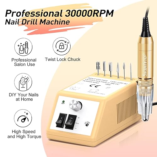 Miniatura 7 de Jiasheng Taladro eléctrico de uñas, máquina profesional de 30000 rpm, taladro de uñas para uñas acrílicas, kit profesional de manicura y pedicura