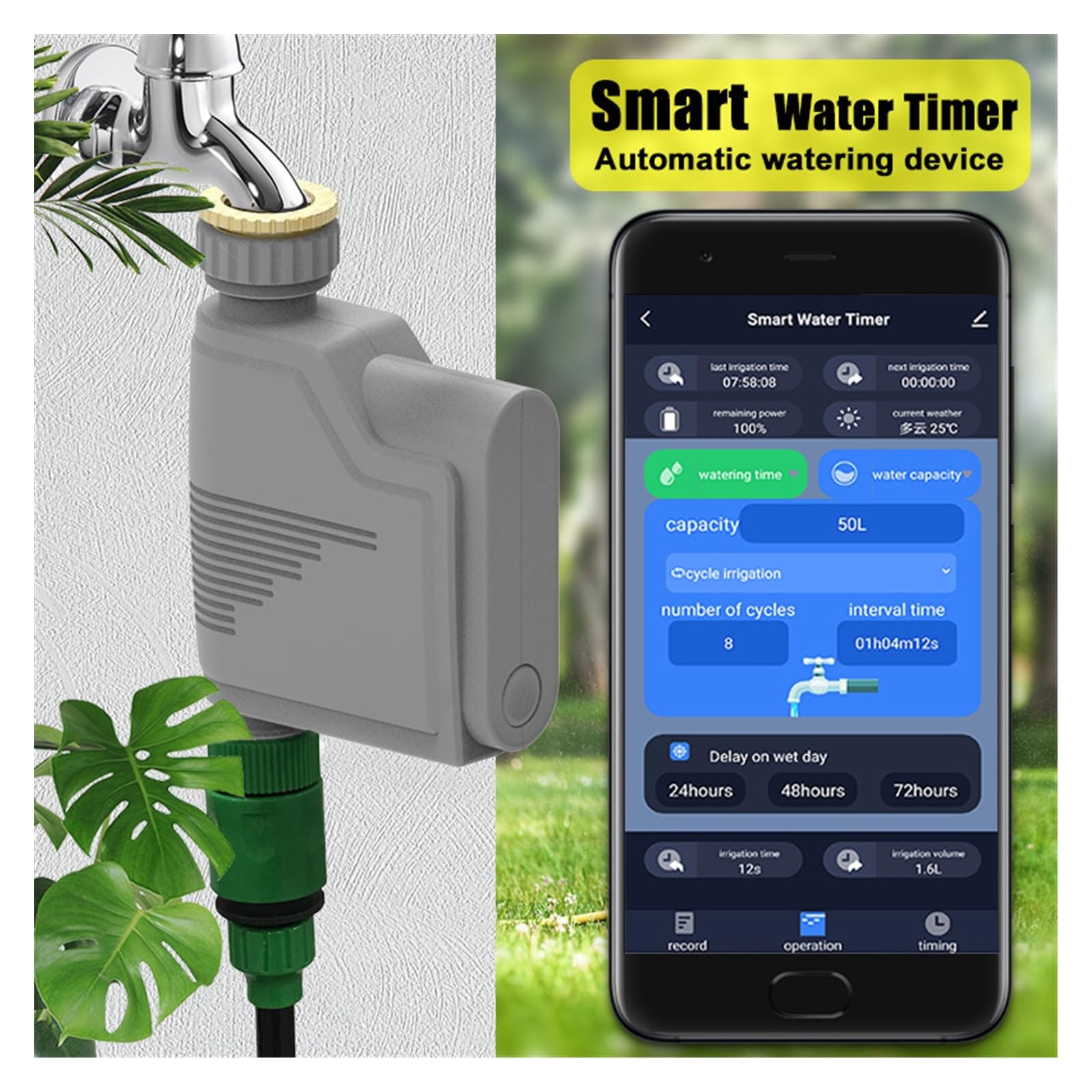Valvola a sfera motorizzata, Misuratore di portata d'acqua Tuya, timer for valvola di irrigazione wireless, rubinetto programmabile for tubo 'acqua, timer for irrigatore intelligente con hub,con indi