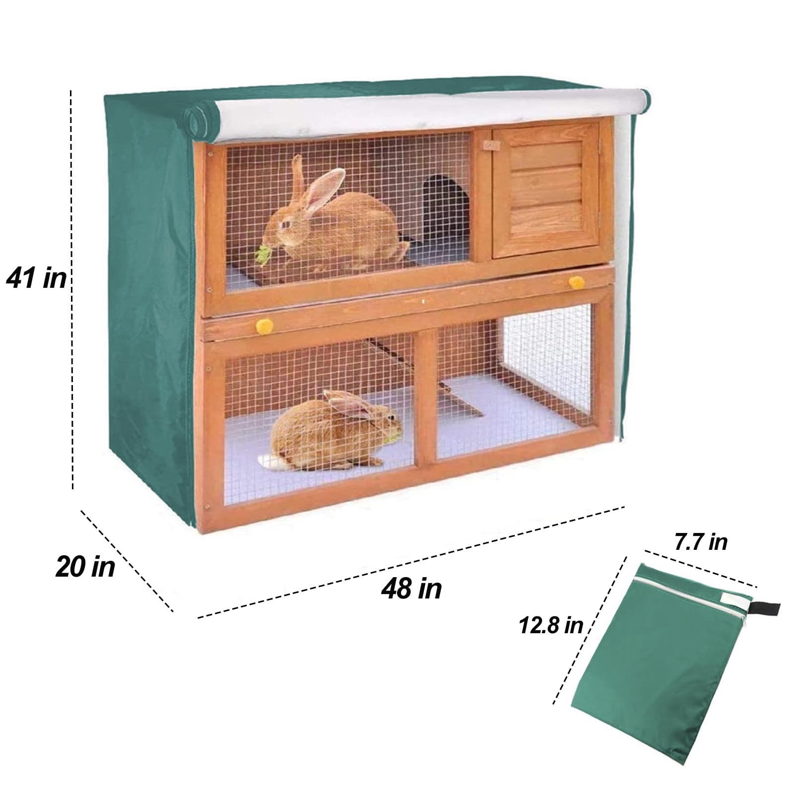 MerwDeeyt Green Rabbit Hutch Cover 48 Inch Double Hutches Cover Windproof Outdoor Rabbit Hutches Covers for Guinea Pig Cage Small Animal-122x50x105cm - Image 2
