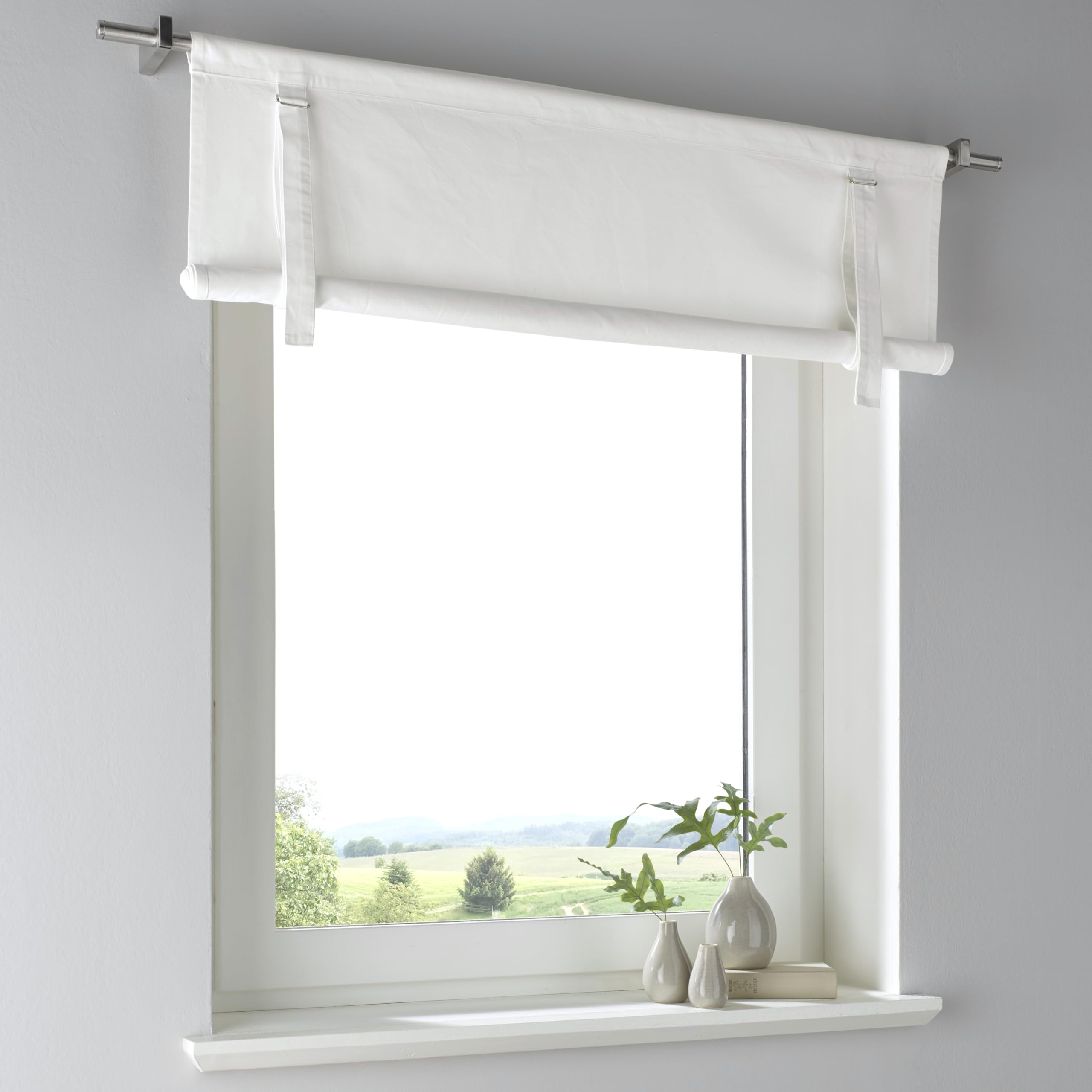 Tim - Tenda a pacchetto in 100% cotone, colore bianco, con coulisse, larghezza 120 cm x altezza 100 cm