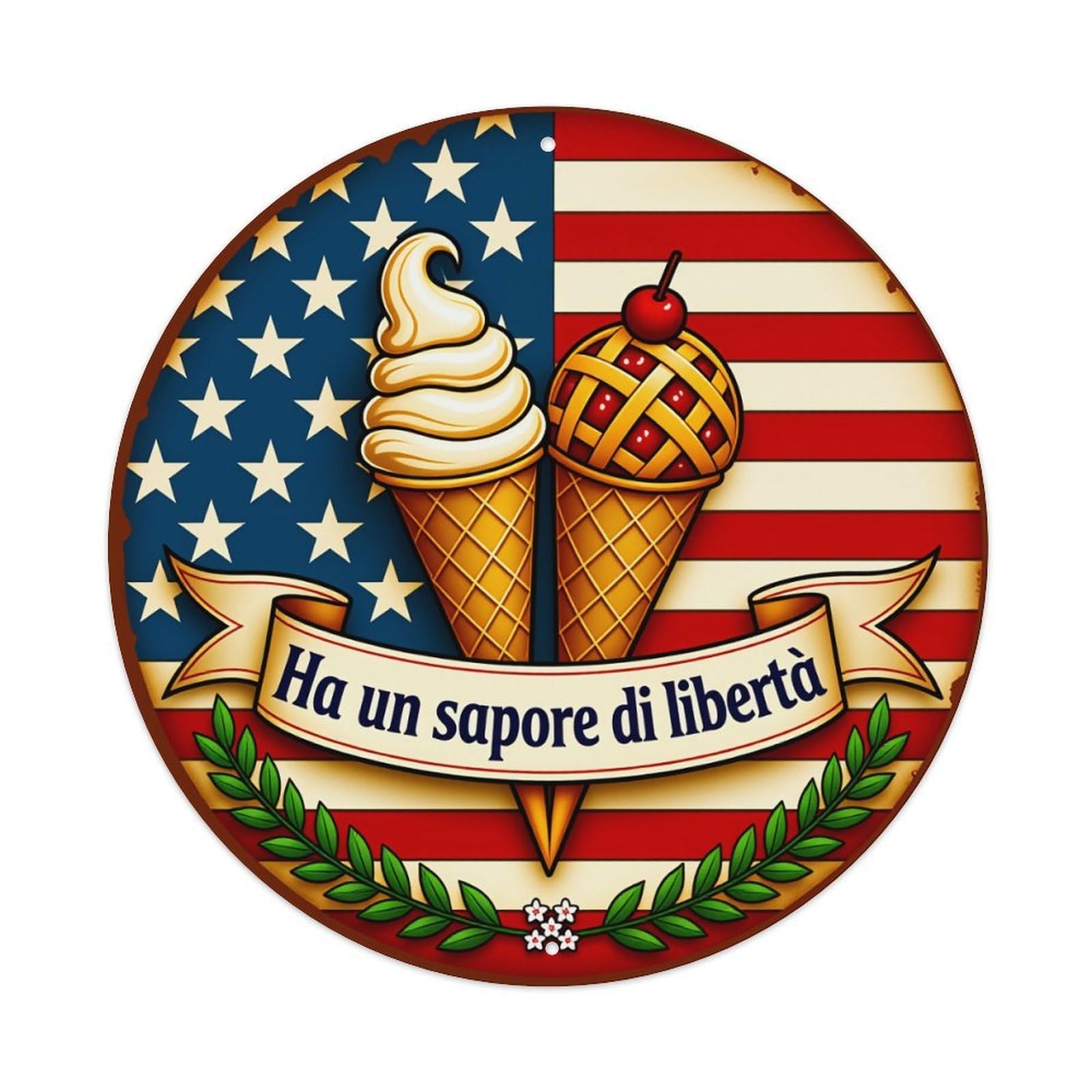 American Flag Ice Cream Liberty Slogan Metal Tin Sign Vintage Garden Bedroom Cafe Bar Man Cave Home Wall Decor Metal Poster 8x8 inches