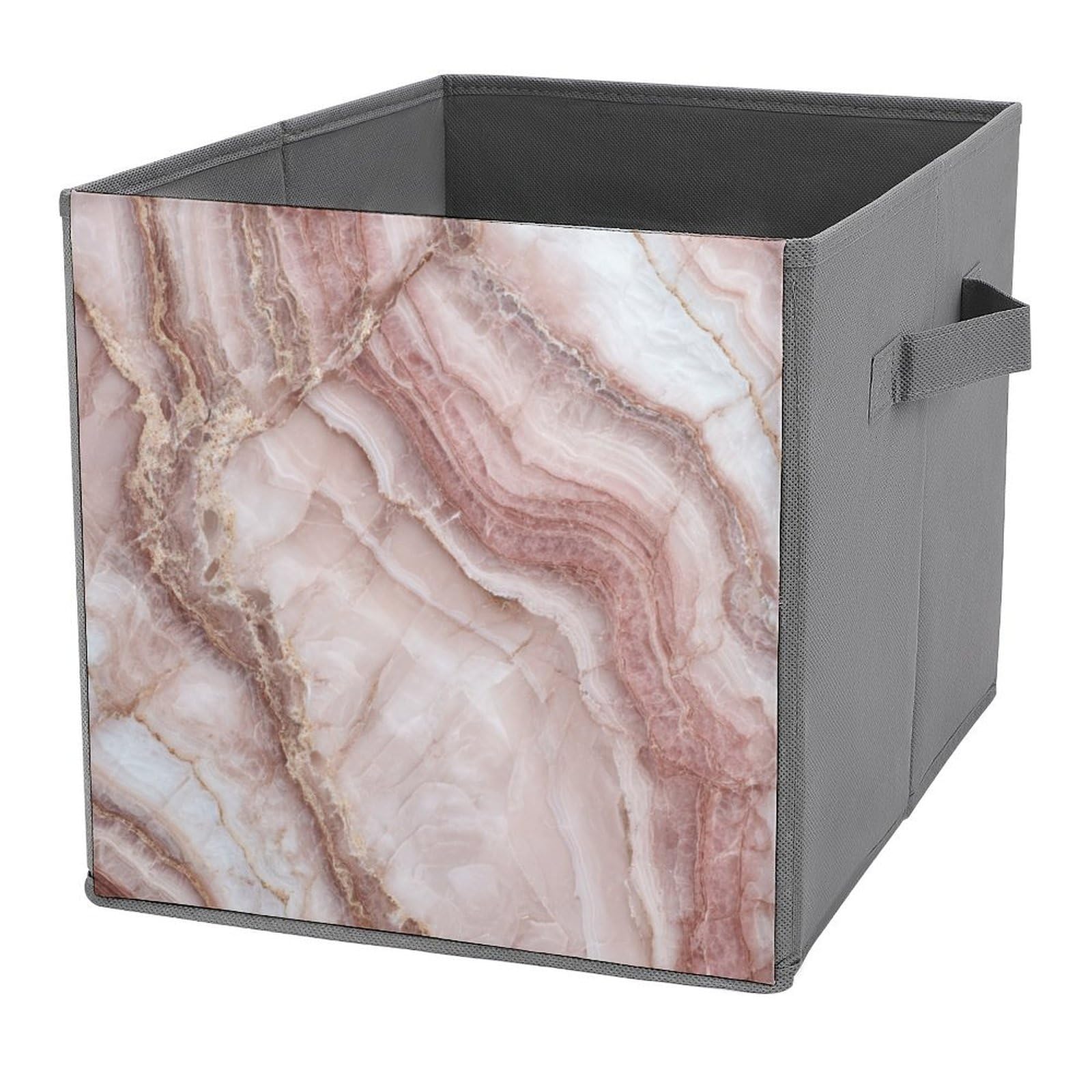 Jubonexis White Blush Pink Marble Cube Storage Bins Storage Cubes Foldable Decorative Fabric Storage Baskets Home Organizers With Handles For Shelves,Closet, 27X27 Cm