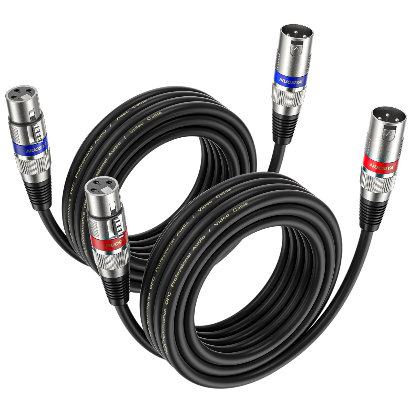 Lot de 2 câbles XLR de 5 m - Câble d'extension audio symétrique - Adaptateur XLR mâle vers femelle à 3 broches - Pour enregistreur de studio, microphone, mixeur, système de haut-parleurs